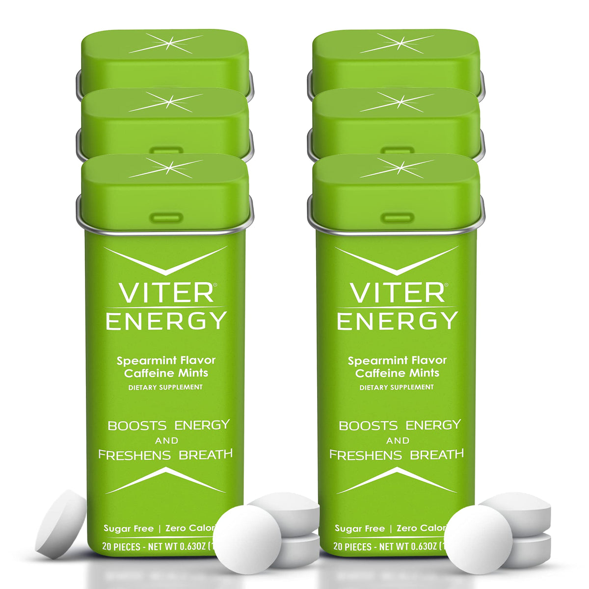 Viter Energy 40 mg Mints – boîte ouverte, énergie rapide et haleine fraîche.