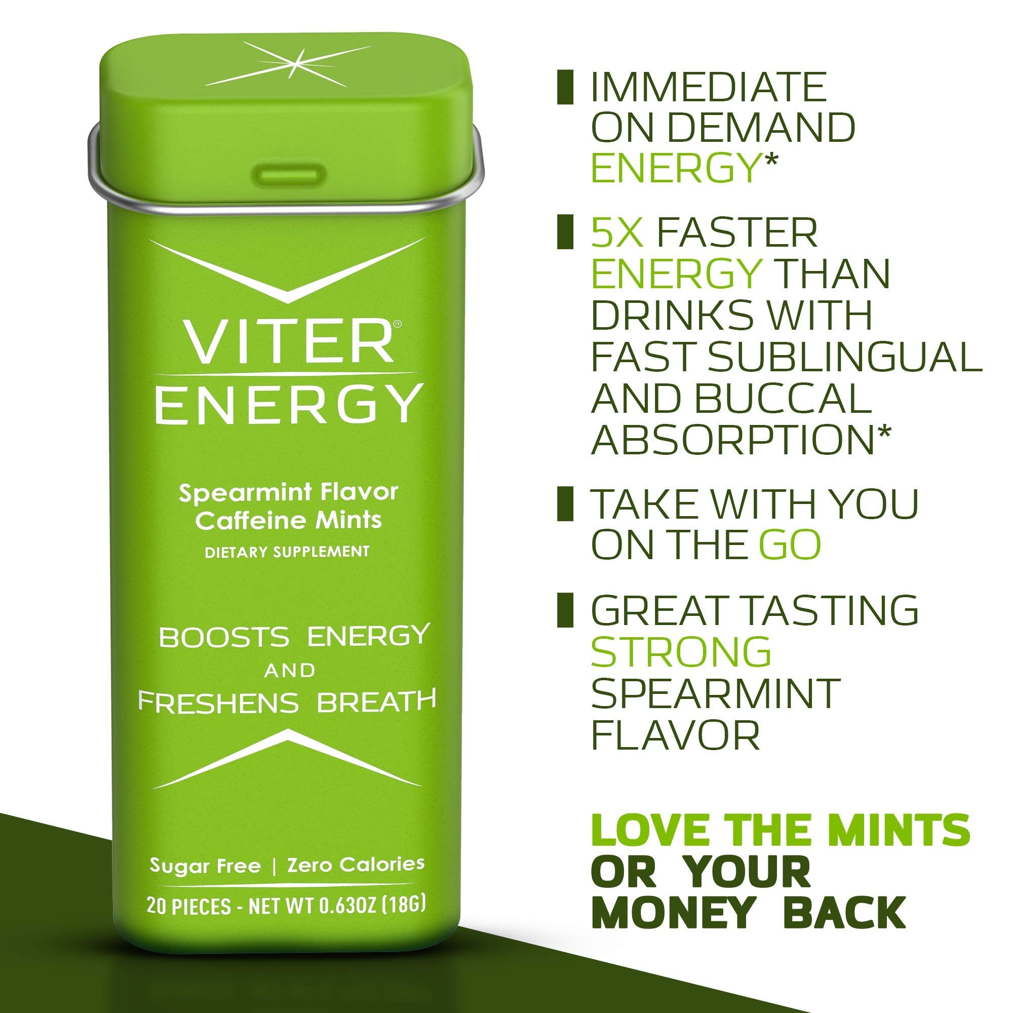 Viter Energy 40 mg Mints – détail menthe, texture fraîche et agréable.