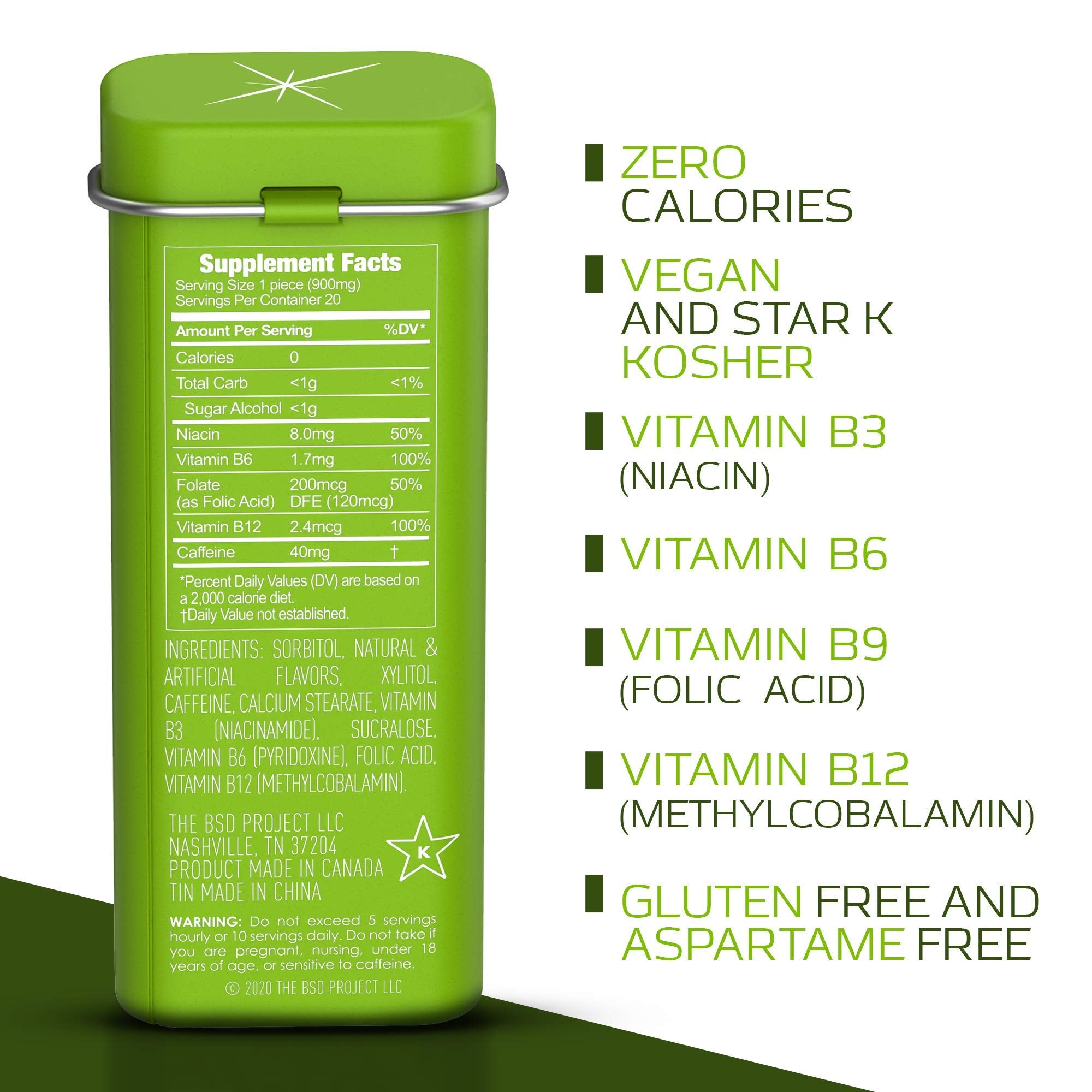 Viter Energy 40 mg Mints – étiquette ingrédients, transparence et choix vegan.