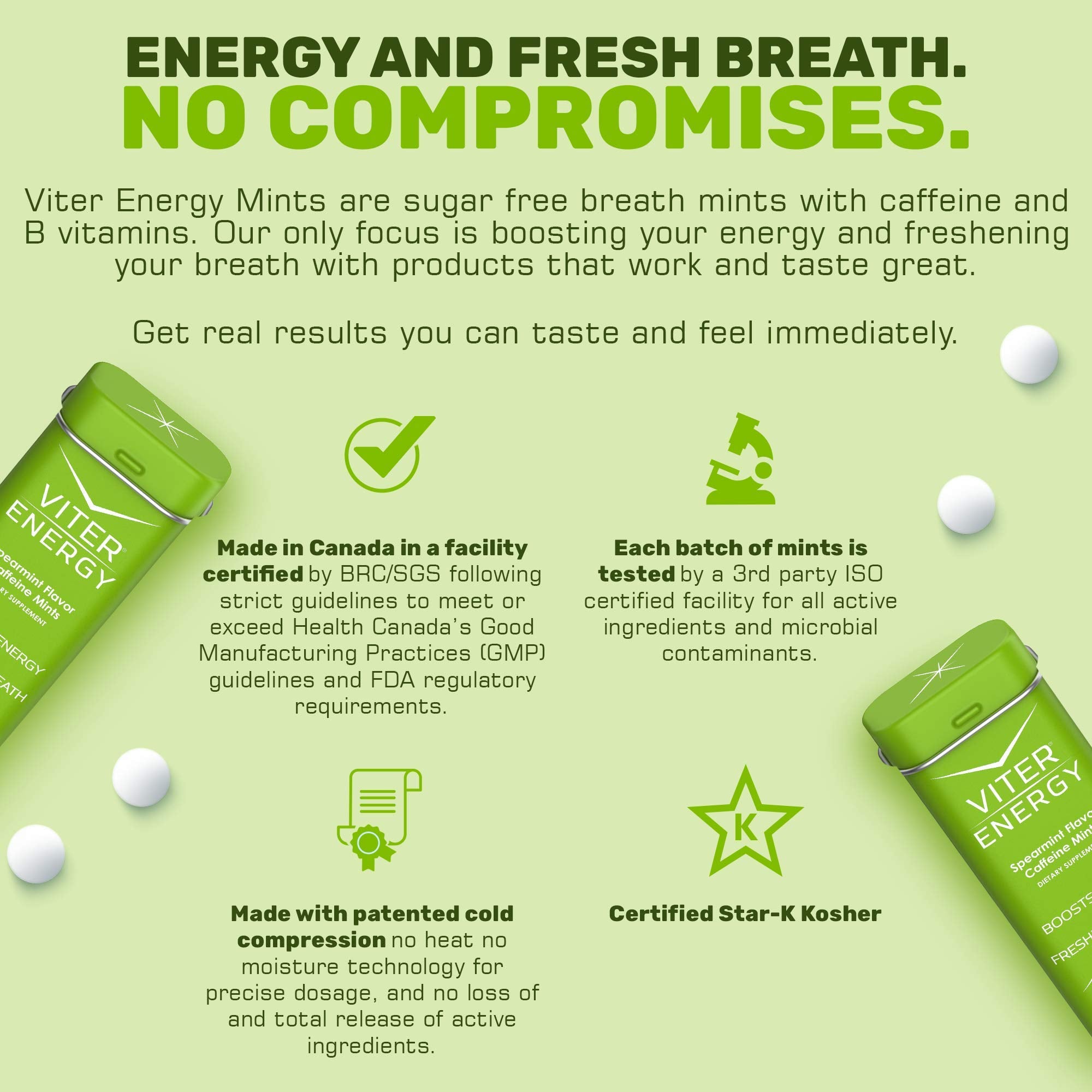 Viter Energy 40 mg Mints – usage en déplacement, petite taille pour sac à main.