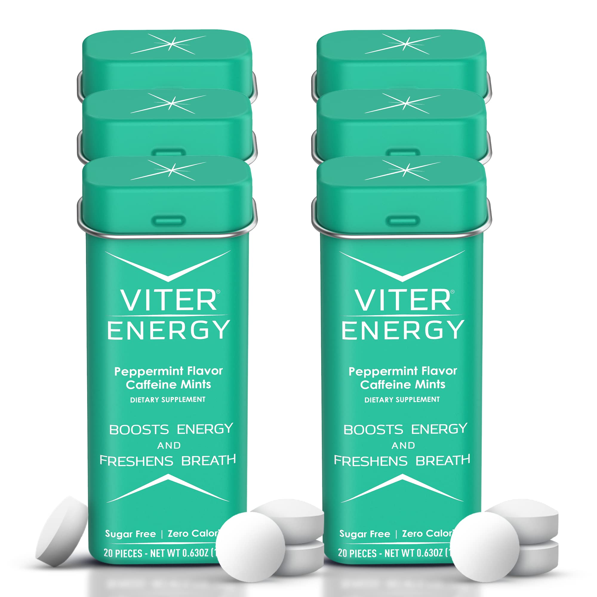 Boîte Viter Energy, pastilles menthe, énergie rapide et pratique en déplacement.