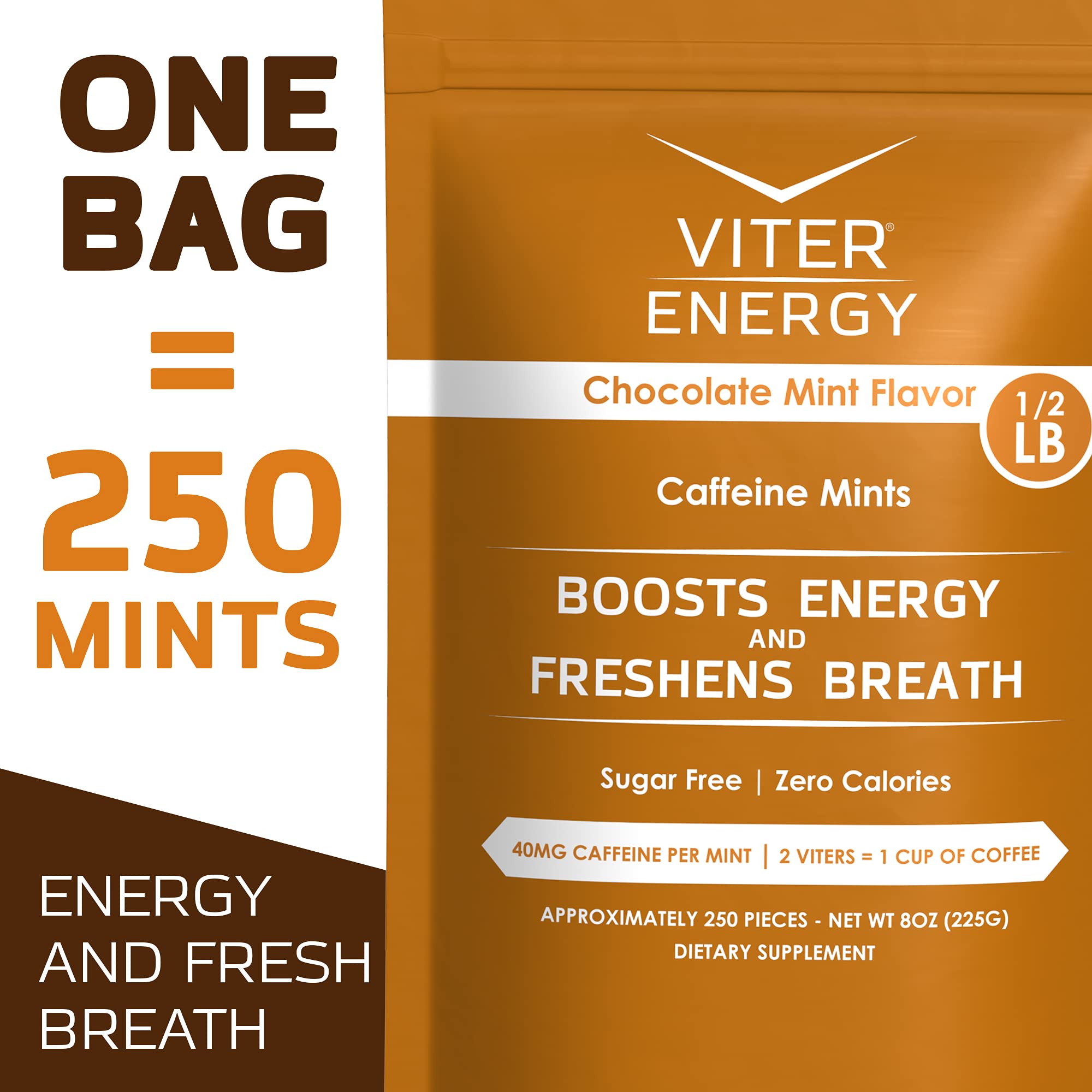 Viter Energy Pastilles caféine 40 mg, arôme menthe-chocolat pour réveil gustatif.