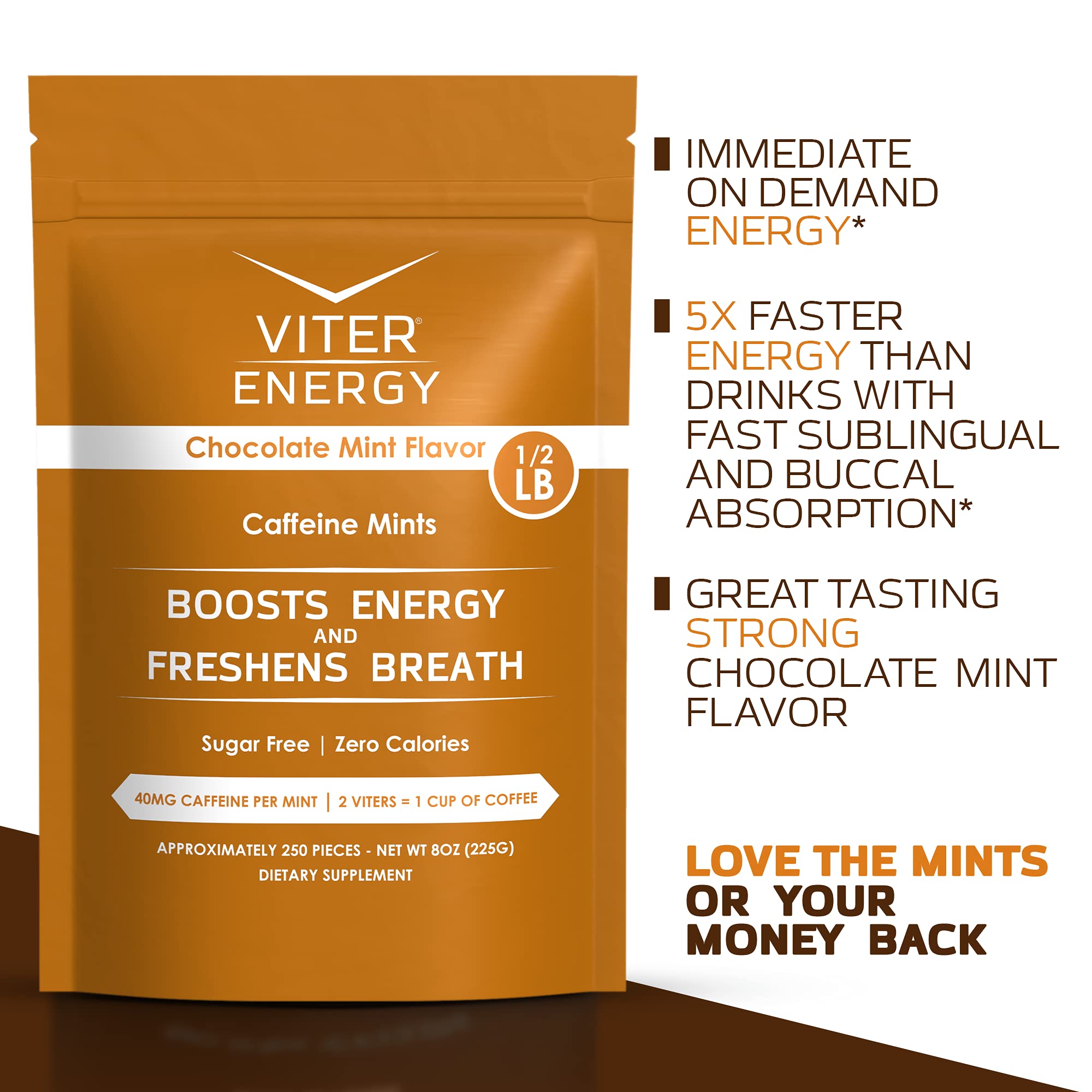 Viter Energy Pastilles caféine 40 mg, boite compacte pour le bureau.