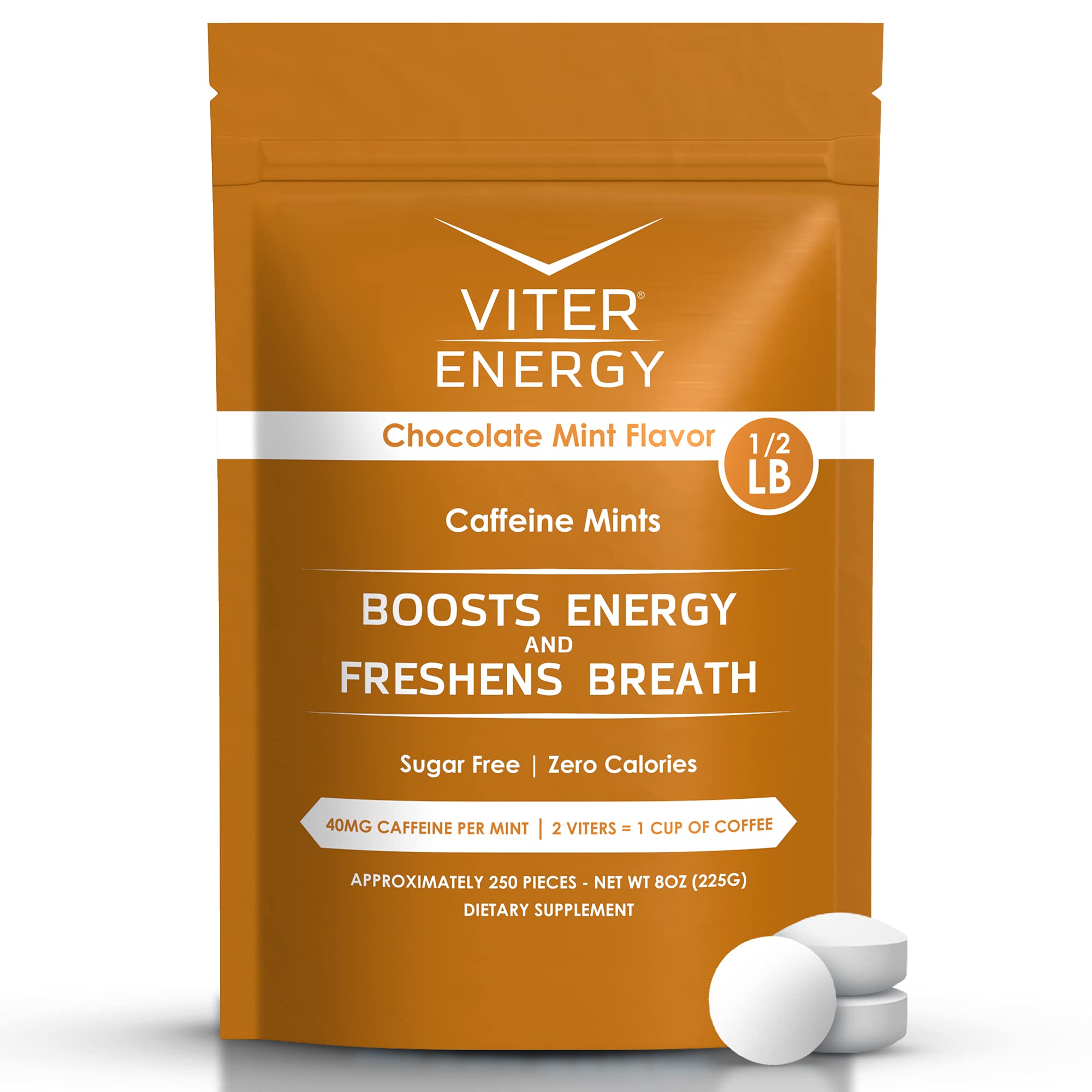 Viter Energy Pastilles caféine 40 mg, emballage extérieur, énergie rapide.