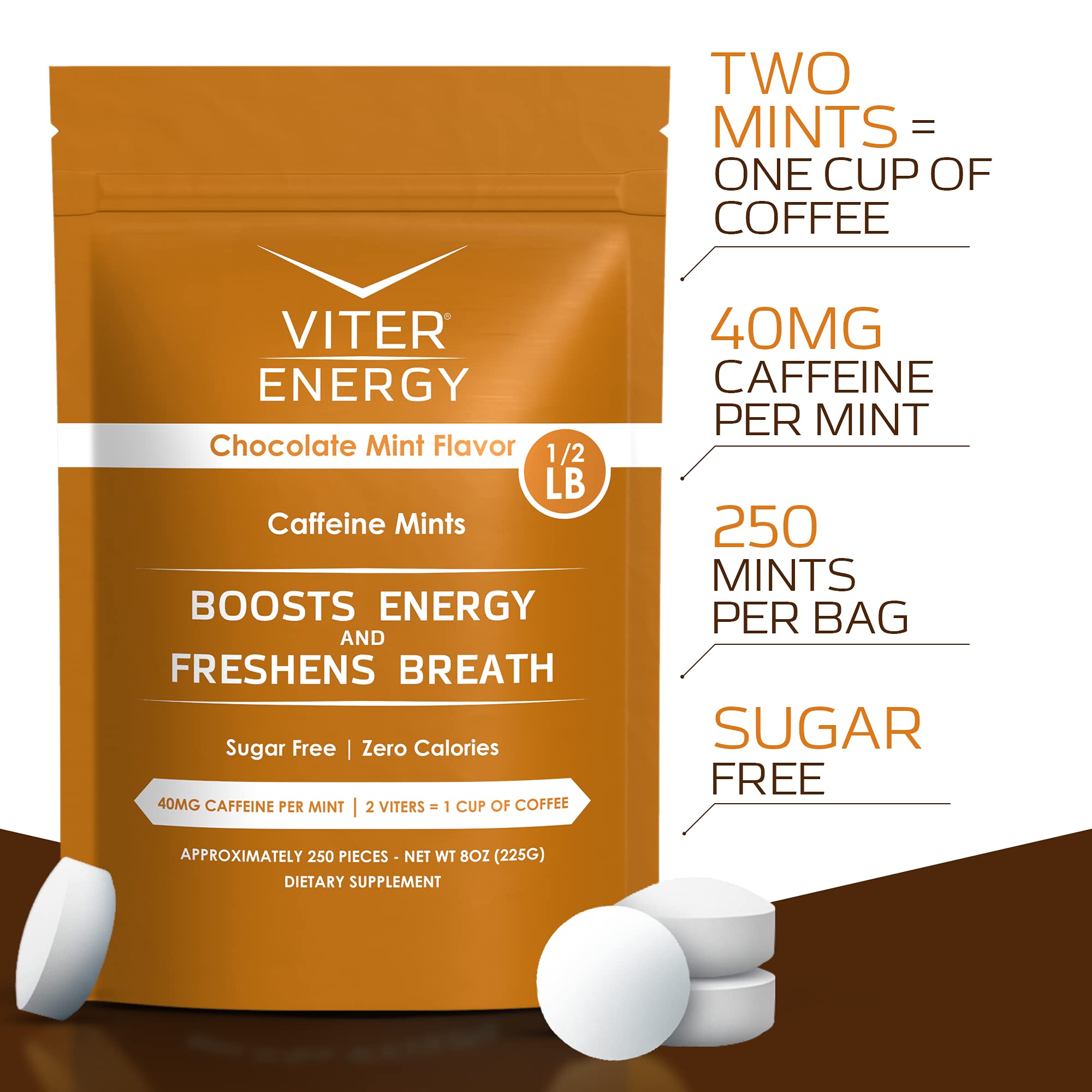 Viter Energy Pastilles caféine 40 mg, sachet refermable pratique pour énergie en déplacement.