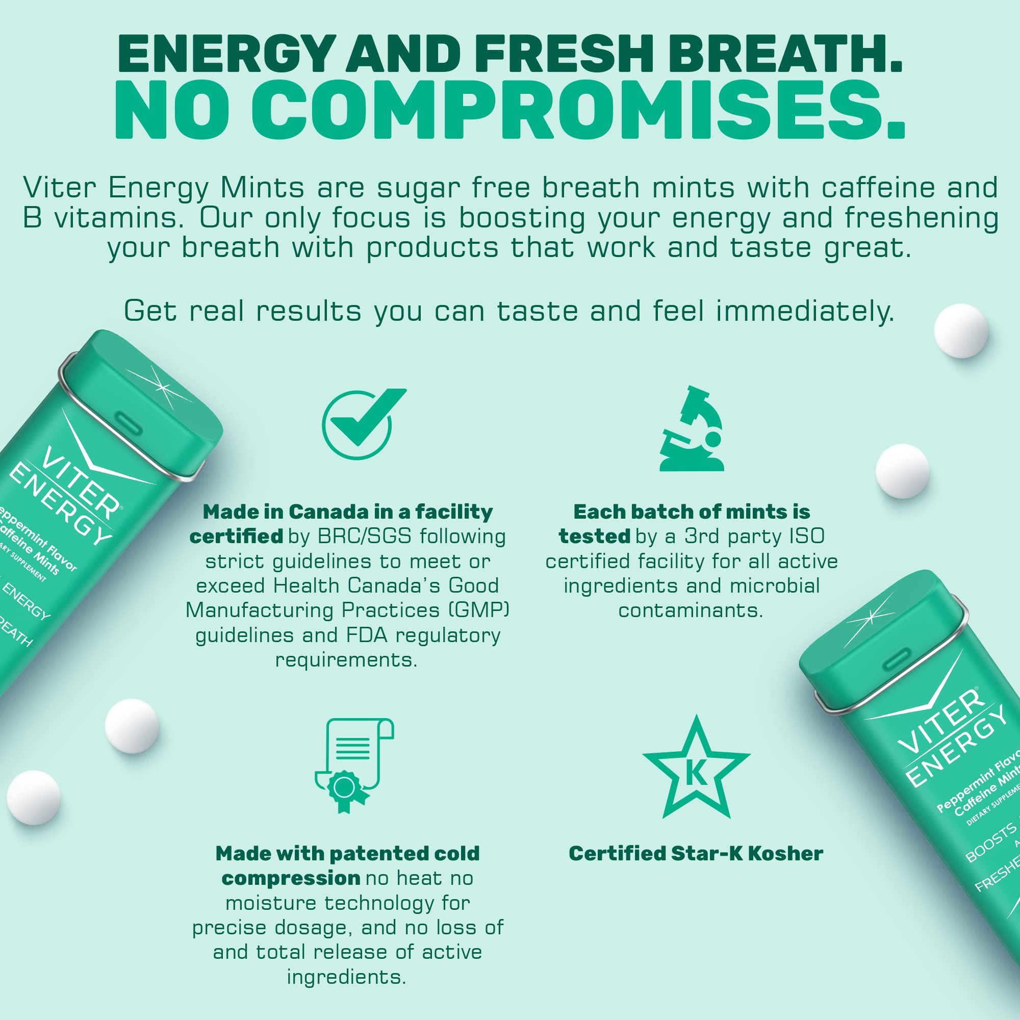 Respiration fraîche avec Viter Energy, menthe intense, haleine rafraîchie.