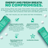 Respiration fraîche avec Viter Energy, menthe intense, haleine rafraîchie.