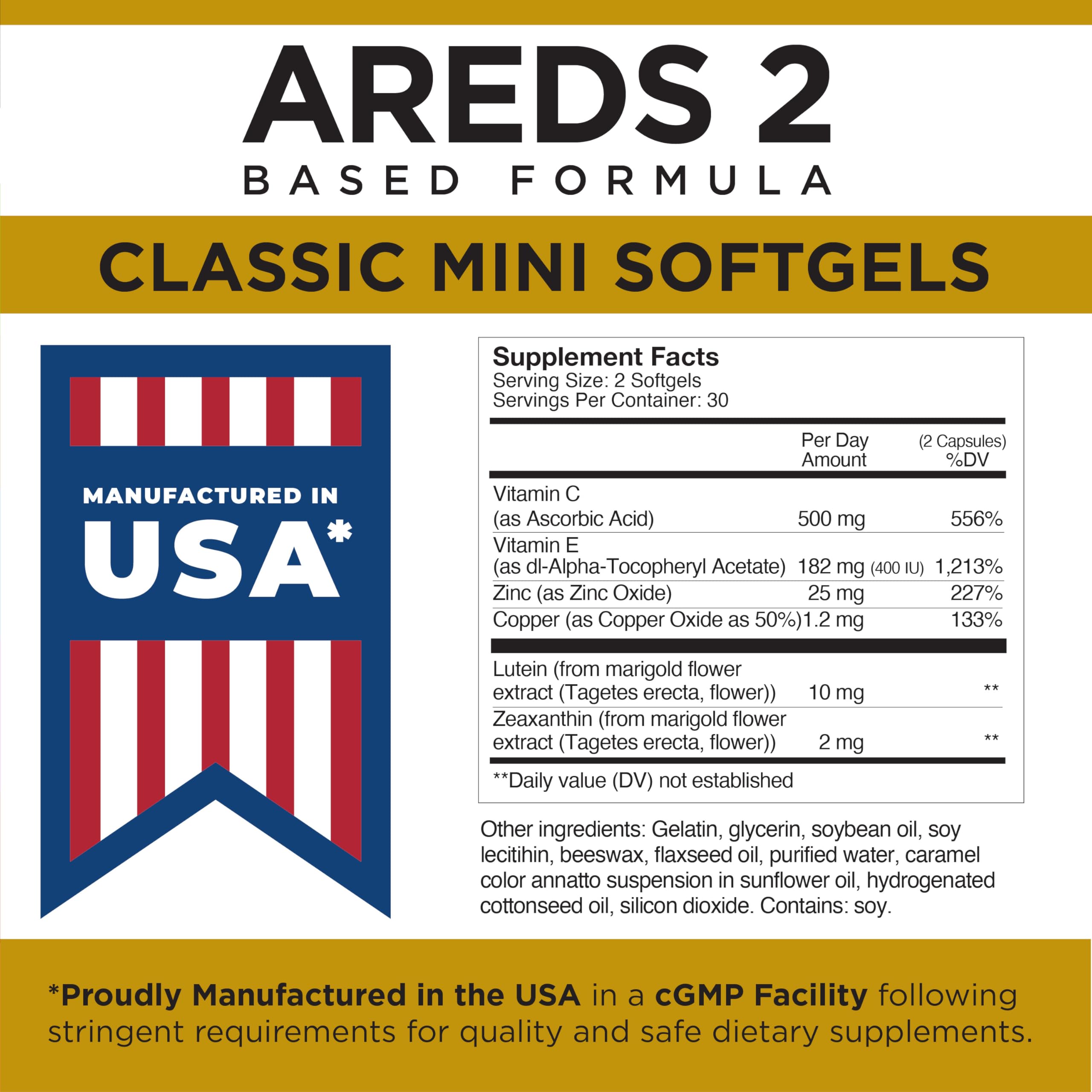 Viteyes AREDS 2 - composition: vitamine C/E, zinc, cuivre, lutéine et zéaxanthine