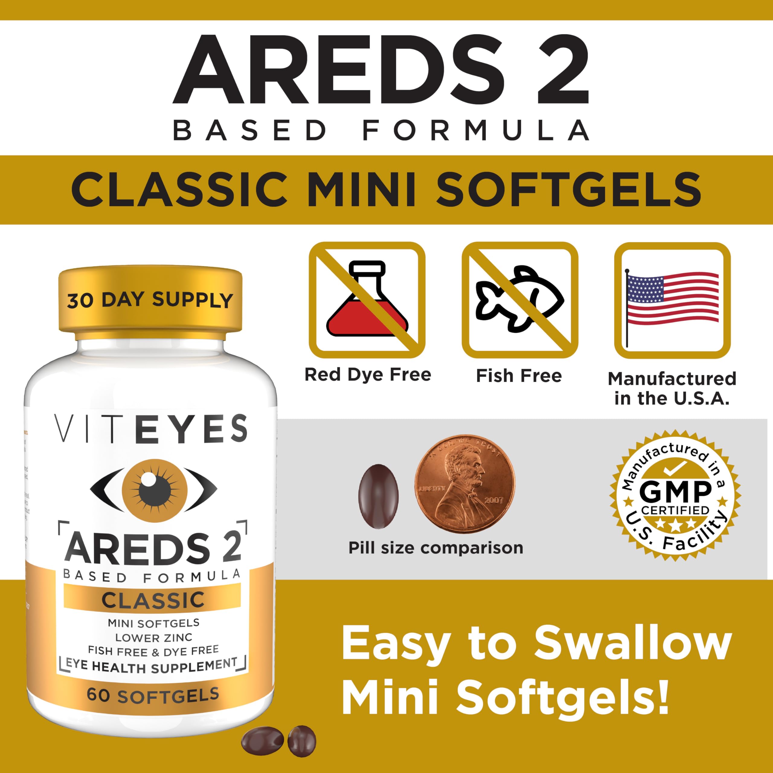 Viteyes AREDS 2 - emballage certifié cGMP, fabrication aux États-Unis