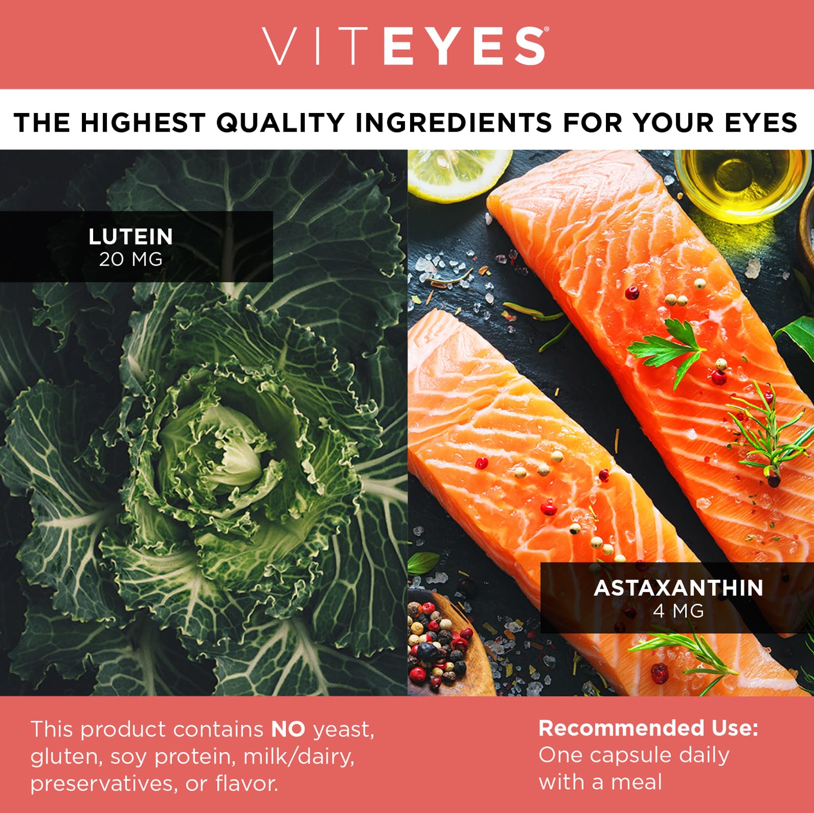 Viteyes Boîte d’emballage – emballage présentant la composition luteine et astaxanthine.