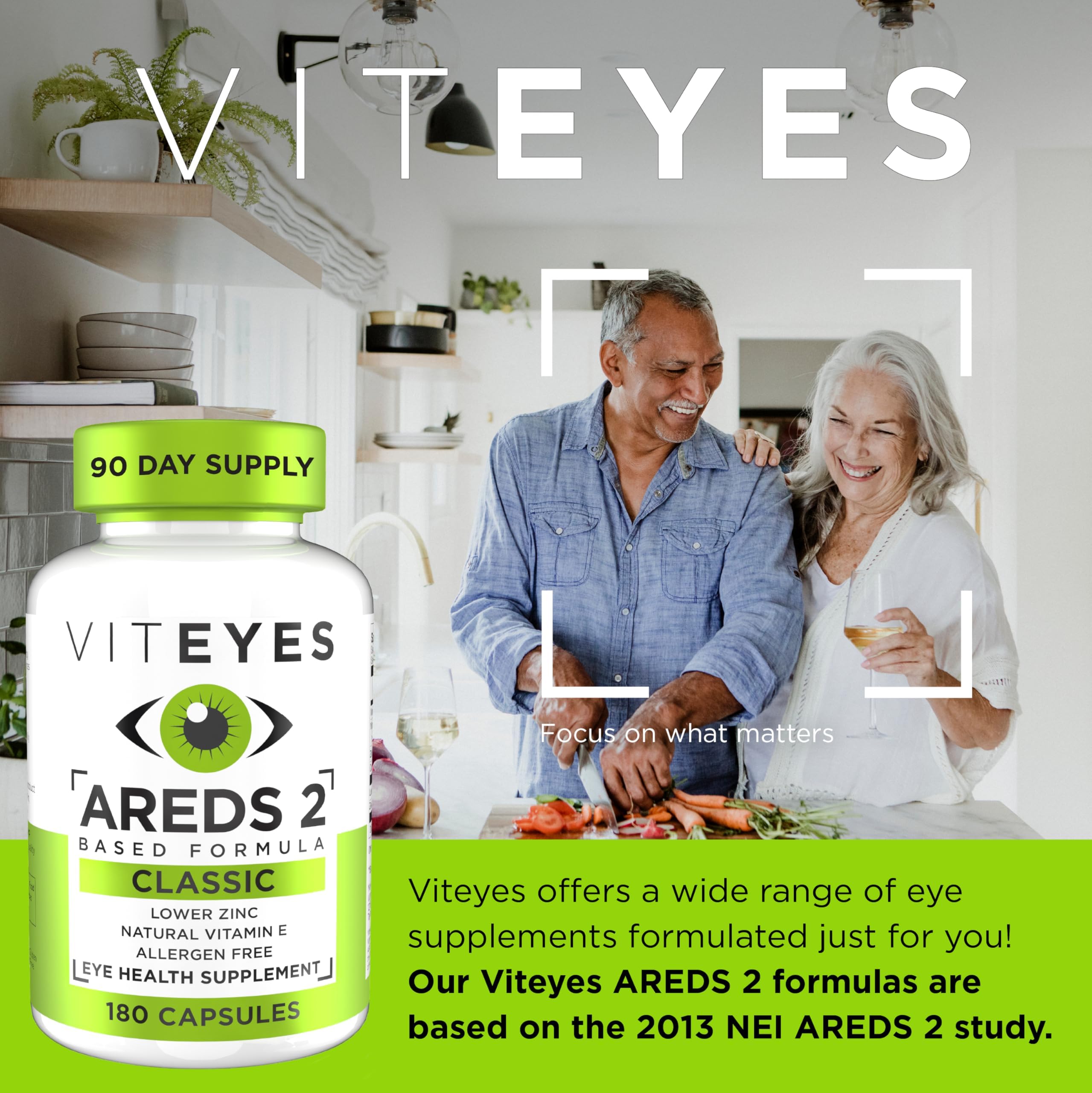 Viteyes AREDS-2 – emballage, formule sans allergènes.