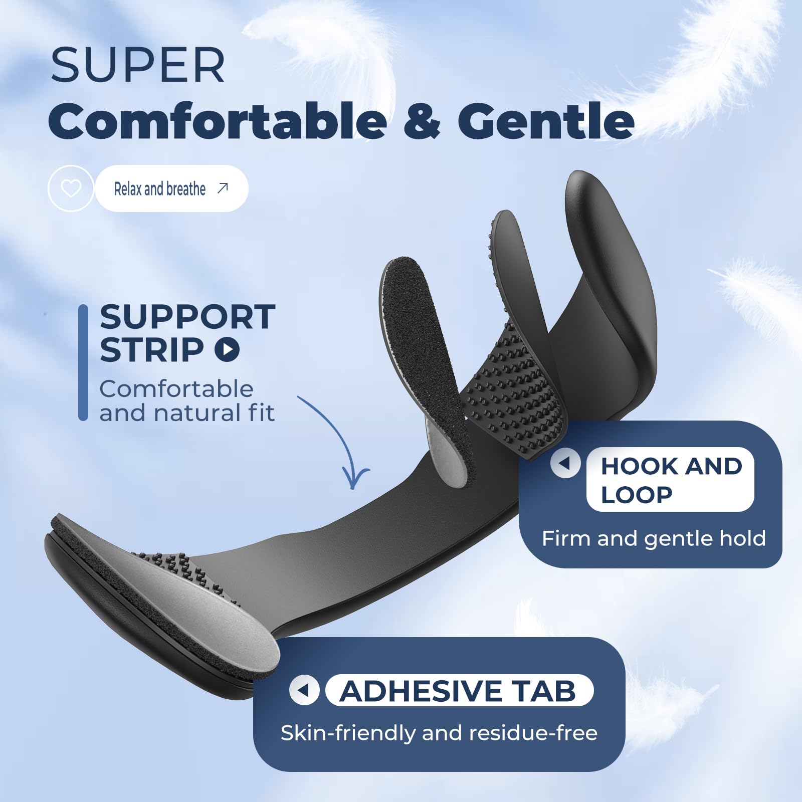 Vitgont bandes nasales silicone doux : confort nocturne sans irritation.