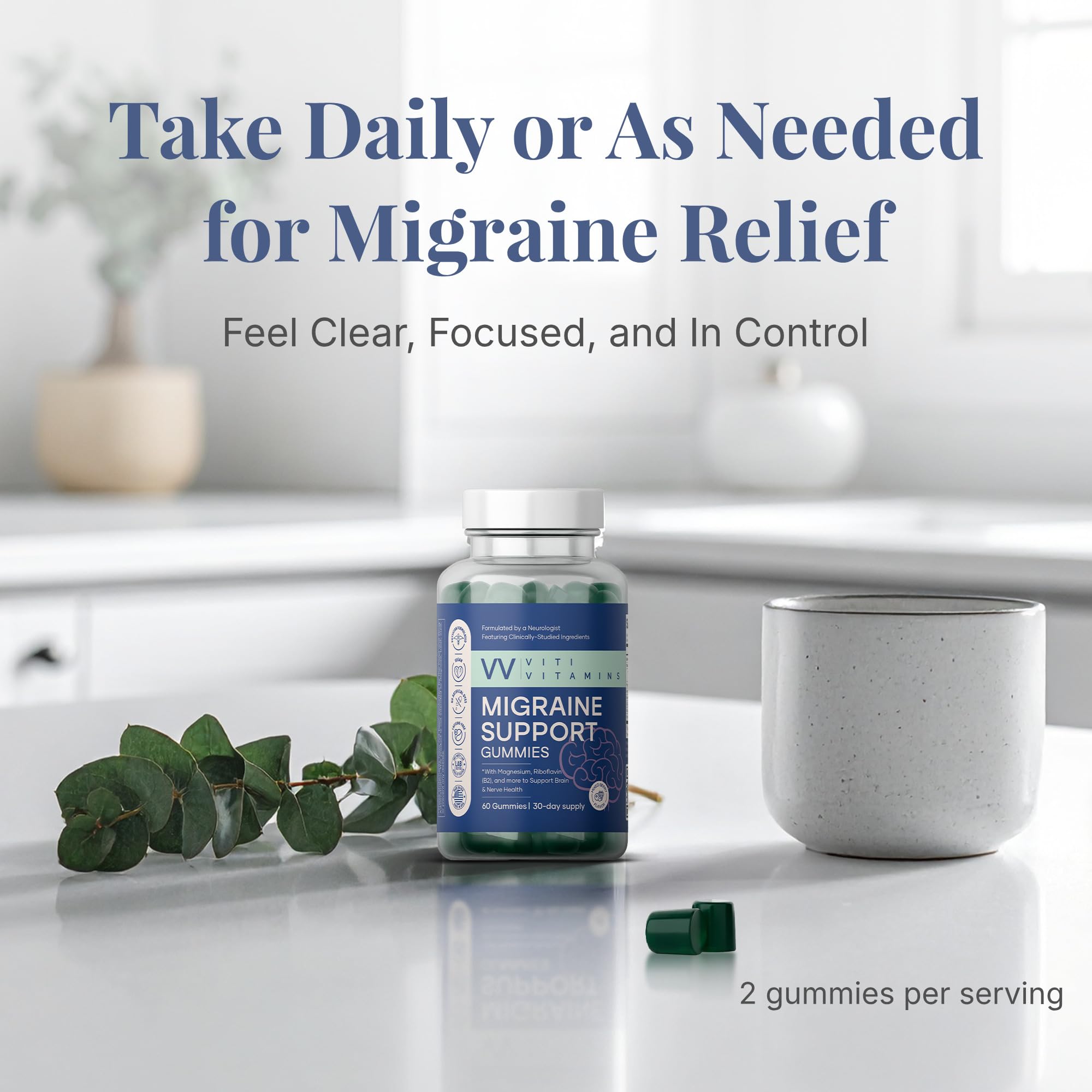 Gomme Migraine Viti Vitamins – liste d'ingrédients clairement affichée.