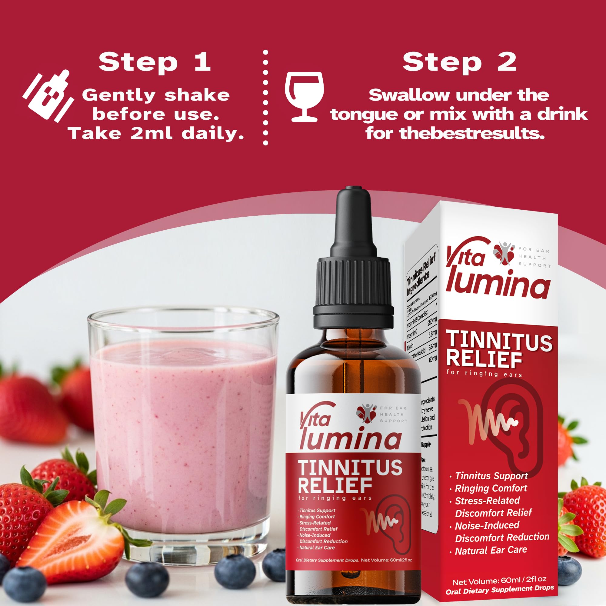 Gouttes VitaLumina - bouteille compacte de 60 ml pour voyager.