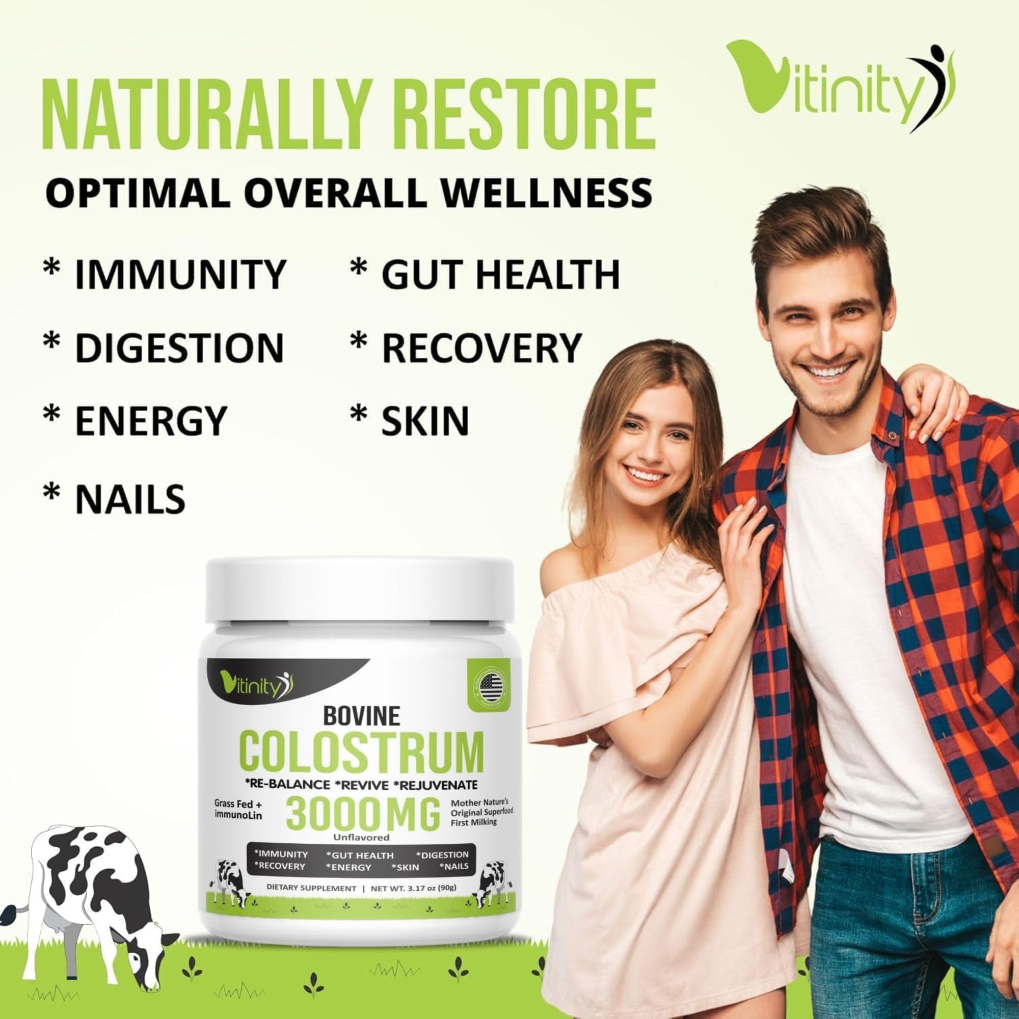 VITINITY colostrum naturel sans aromes – produit pur et naturel pour adultes