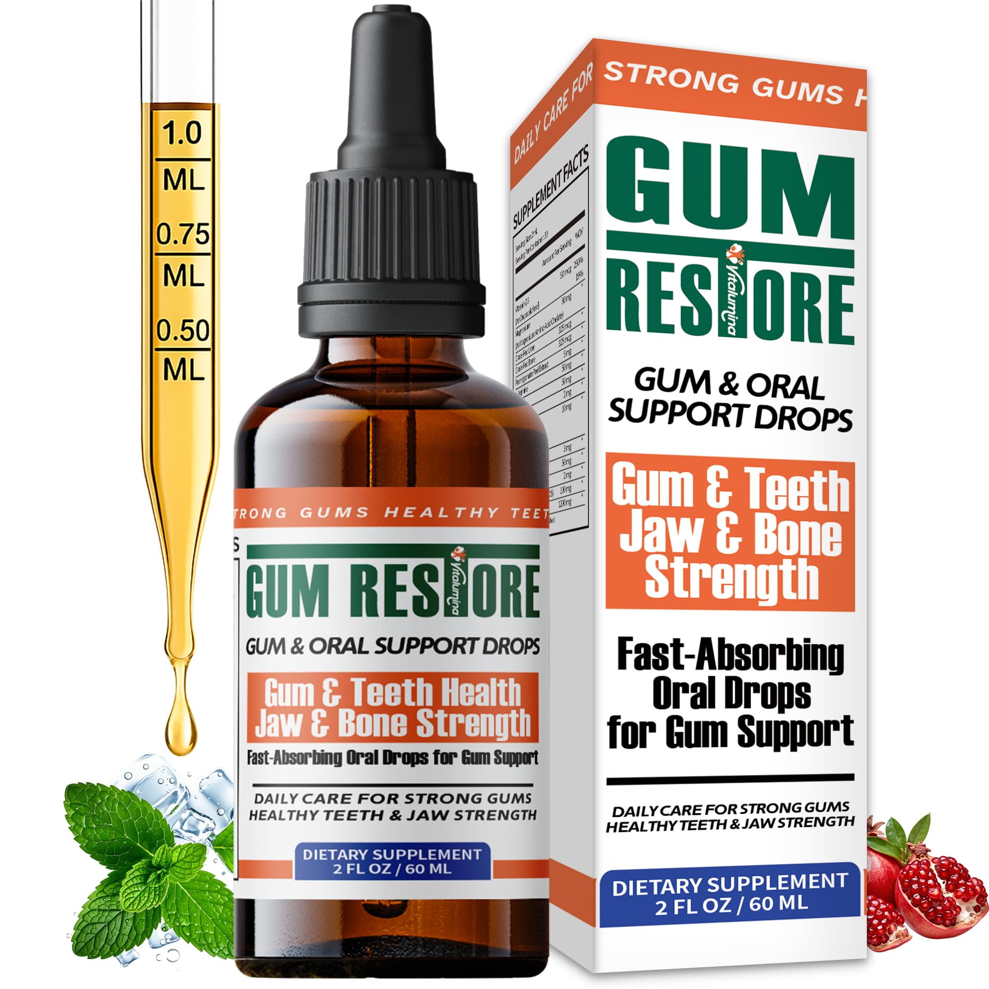 VitaLumina gouttes soin gencives: flacon visible et haleine plus fraîche possible.