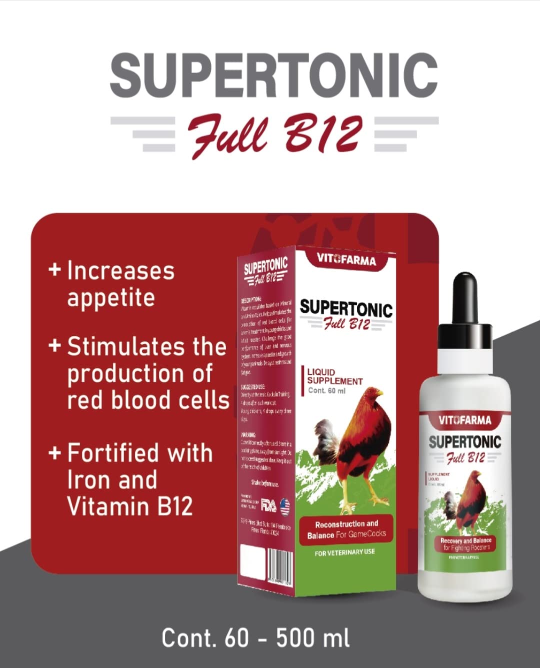 VITOFARMA Supertonic B12 — composants vitamines et minéraux pour le métabolisme.