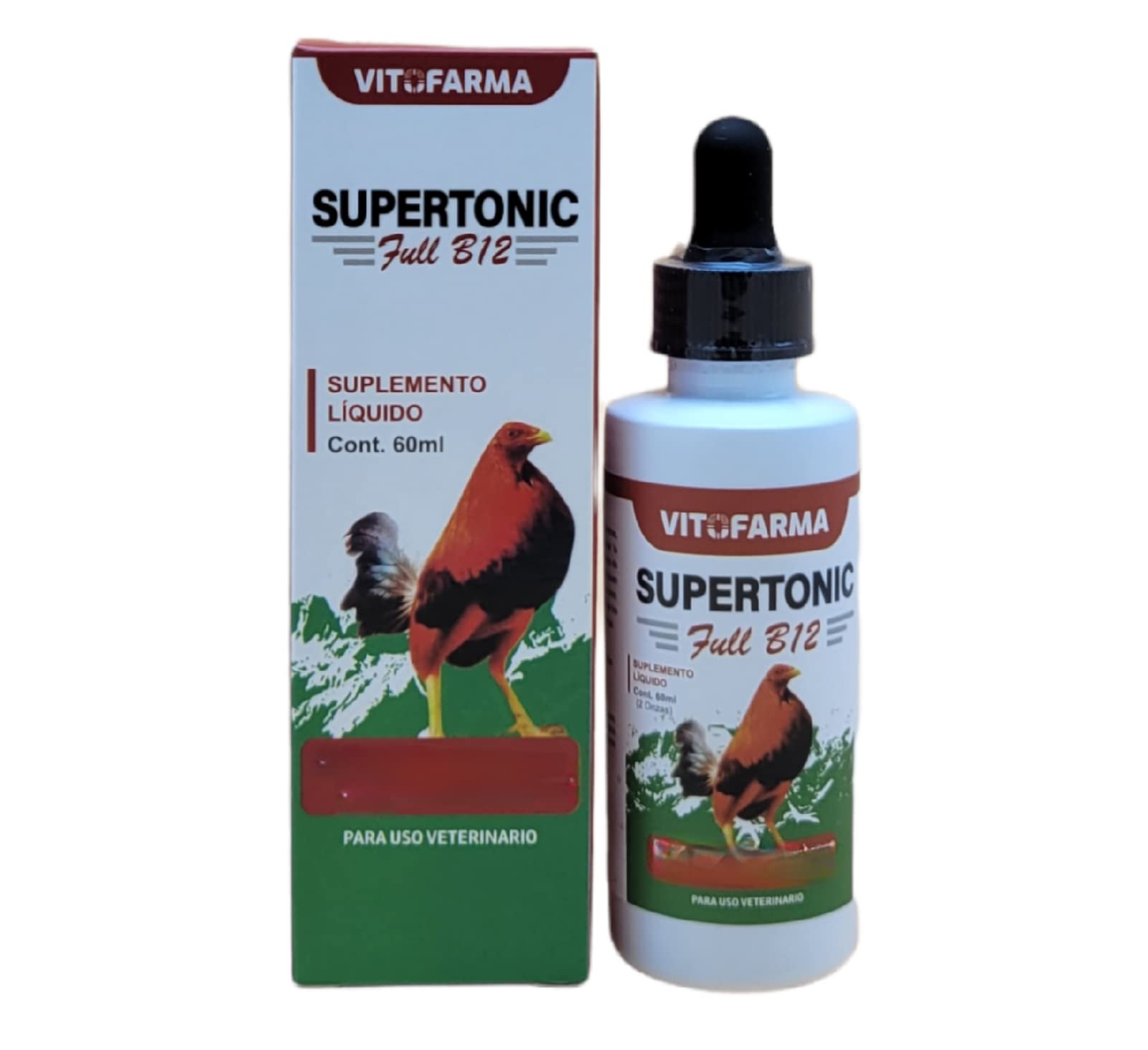 VITOFARMA Supertonic B12 — coq qui mange mieux après utilisation.