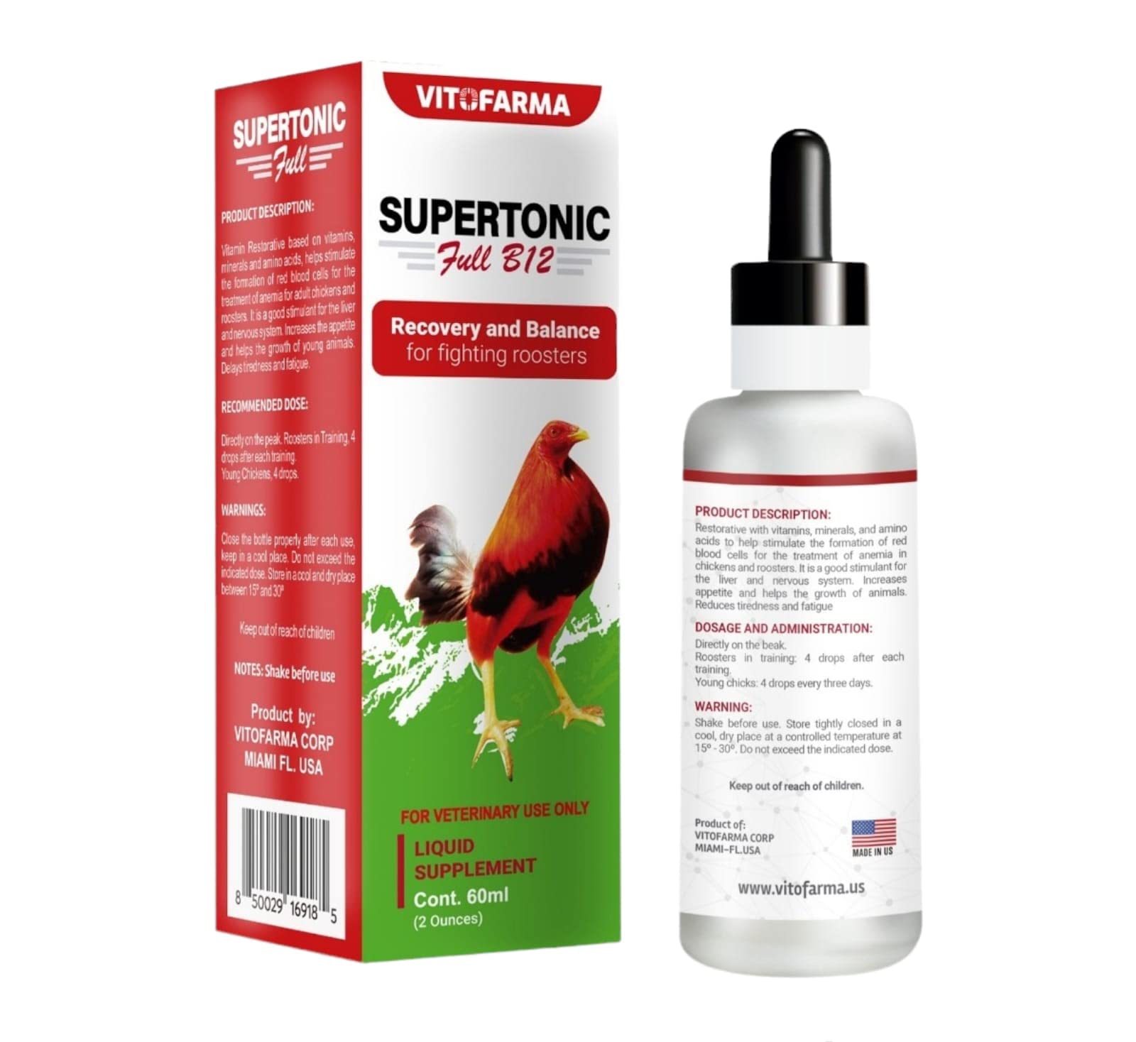 VITOFARMA Supertonic B12 — étiquette montrant les ingrédients et bénéfices.