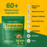 Étiquette Greens Daily Gummies de Vitrcestrs, vue d'ensemble des ingrédients.
