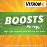 Étiquette Vitron-C montrant vitamine C 125 mg et fer, pour absorption possible.