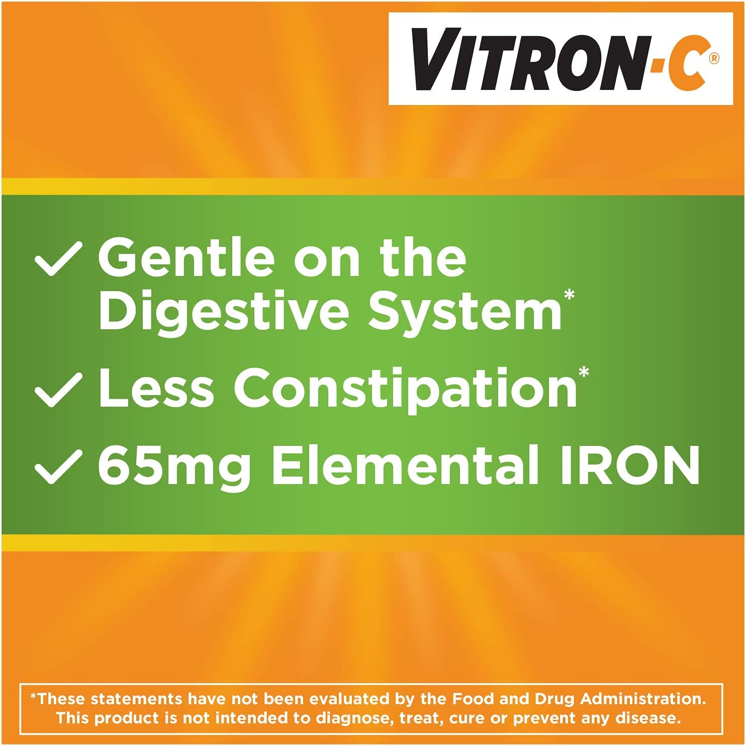 Tableau ingrédients Vitron-C, végan et sans gluten.