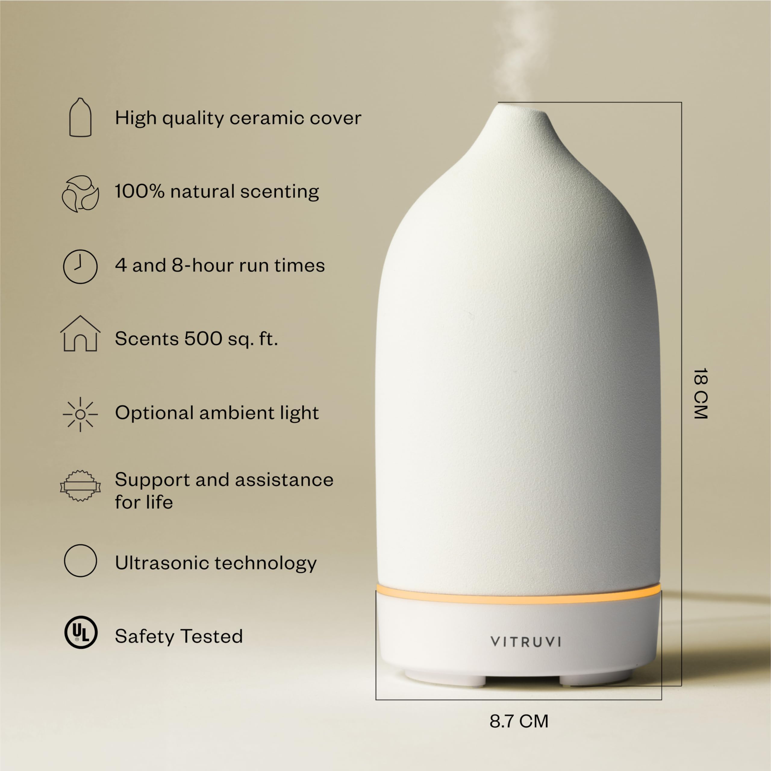 Vitruvi diffuseur en pierre, LED douce pour une ambiance relaxante.