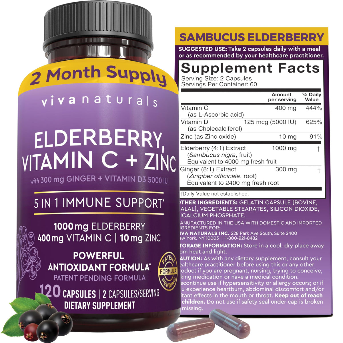 Viva Naturals Sureau Noir – emballage du complément, soutien immunitaire quotidien possible.