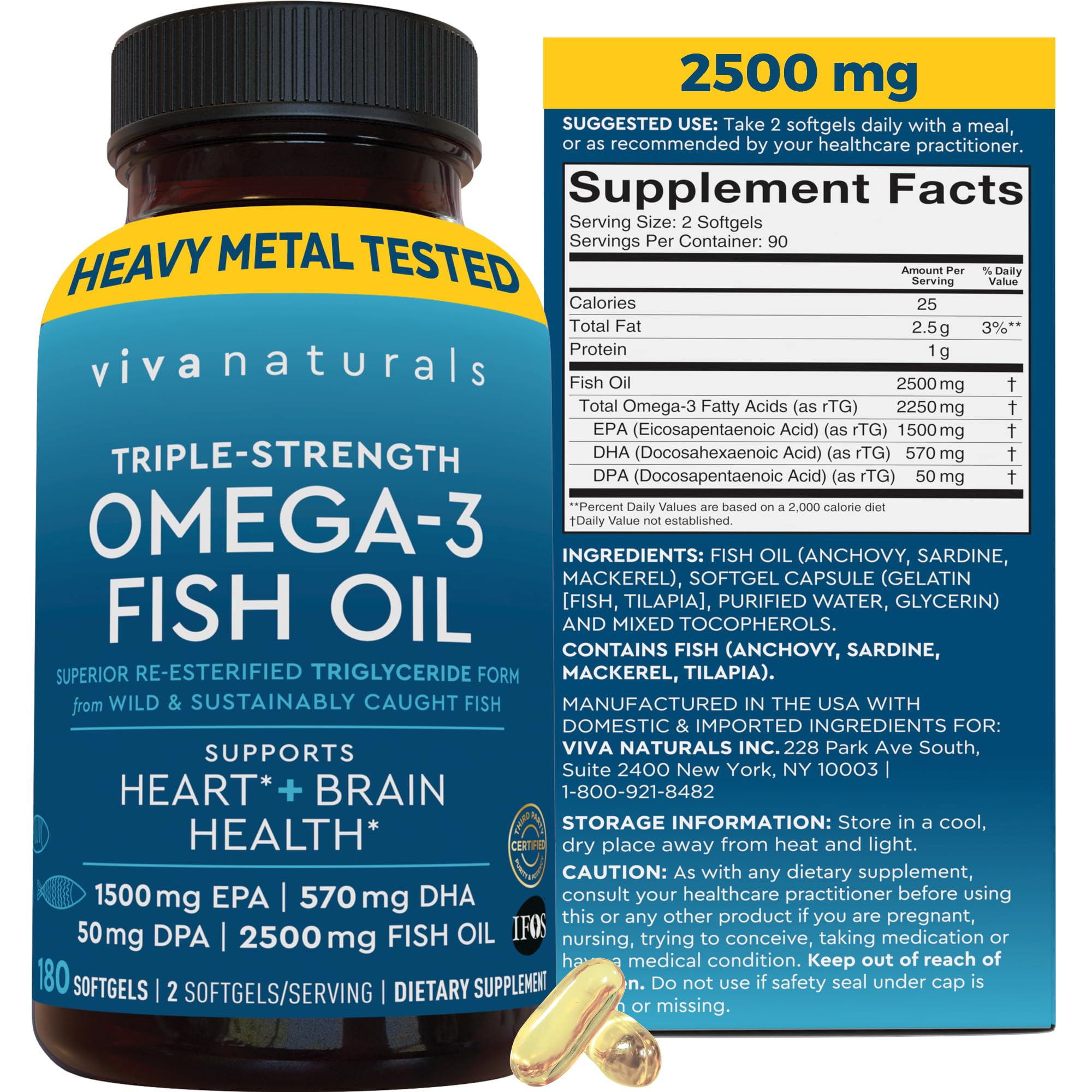 Viva Naturals - Bouteille oméga-3, gélules faciles à intégrer à la routine.