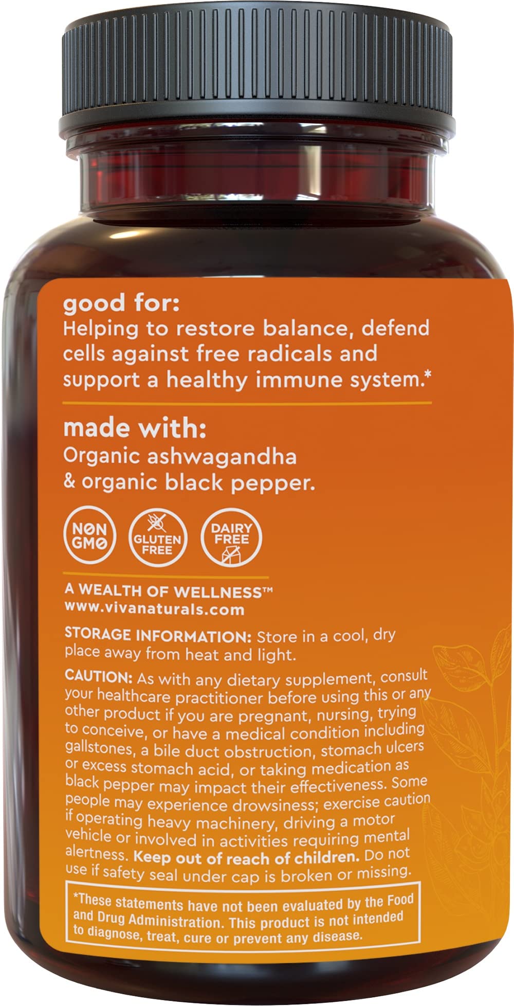 Viva Naturals Ashwagandha et Poivre – ingrédients naturels visibles, utilisation régulière possible