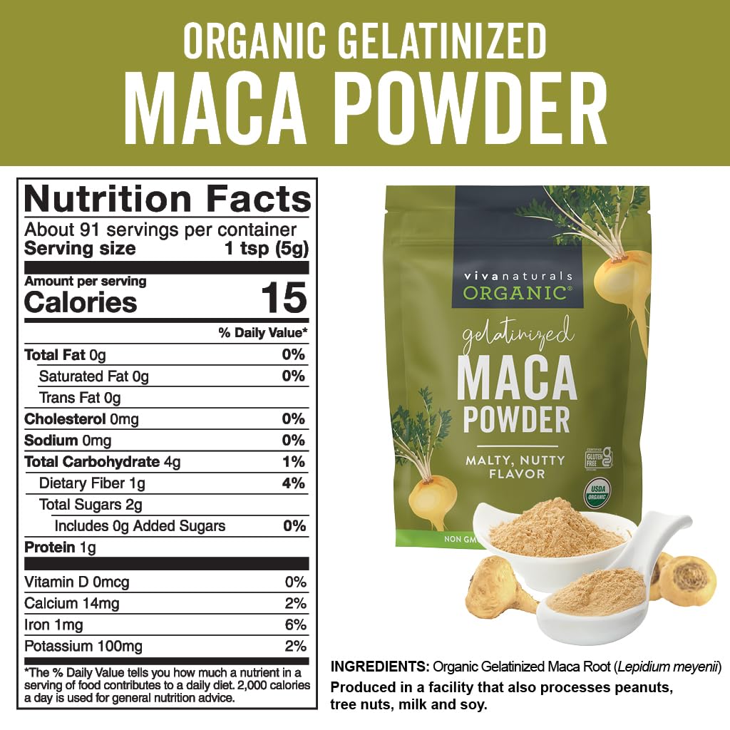 Viva Naturals Maca Poudre Digestion Amelioree : texture légère et assimilation facilitée.
