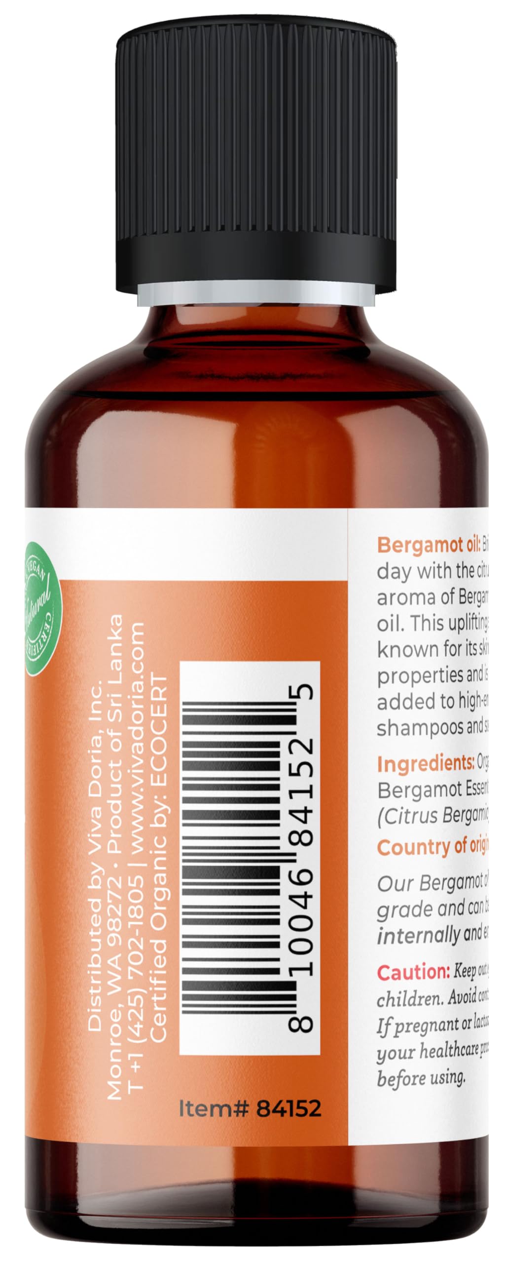 Viva Doria Bergamot: arômes purs, flacon compact idéal pour l'aromathérapie.