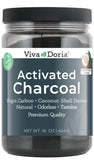 Viva Doria Charbon Actif Virgin – poudre noire fine prête pour soins cosmétiques et dentaires.