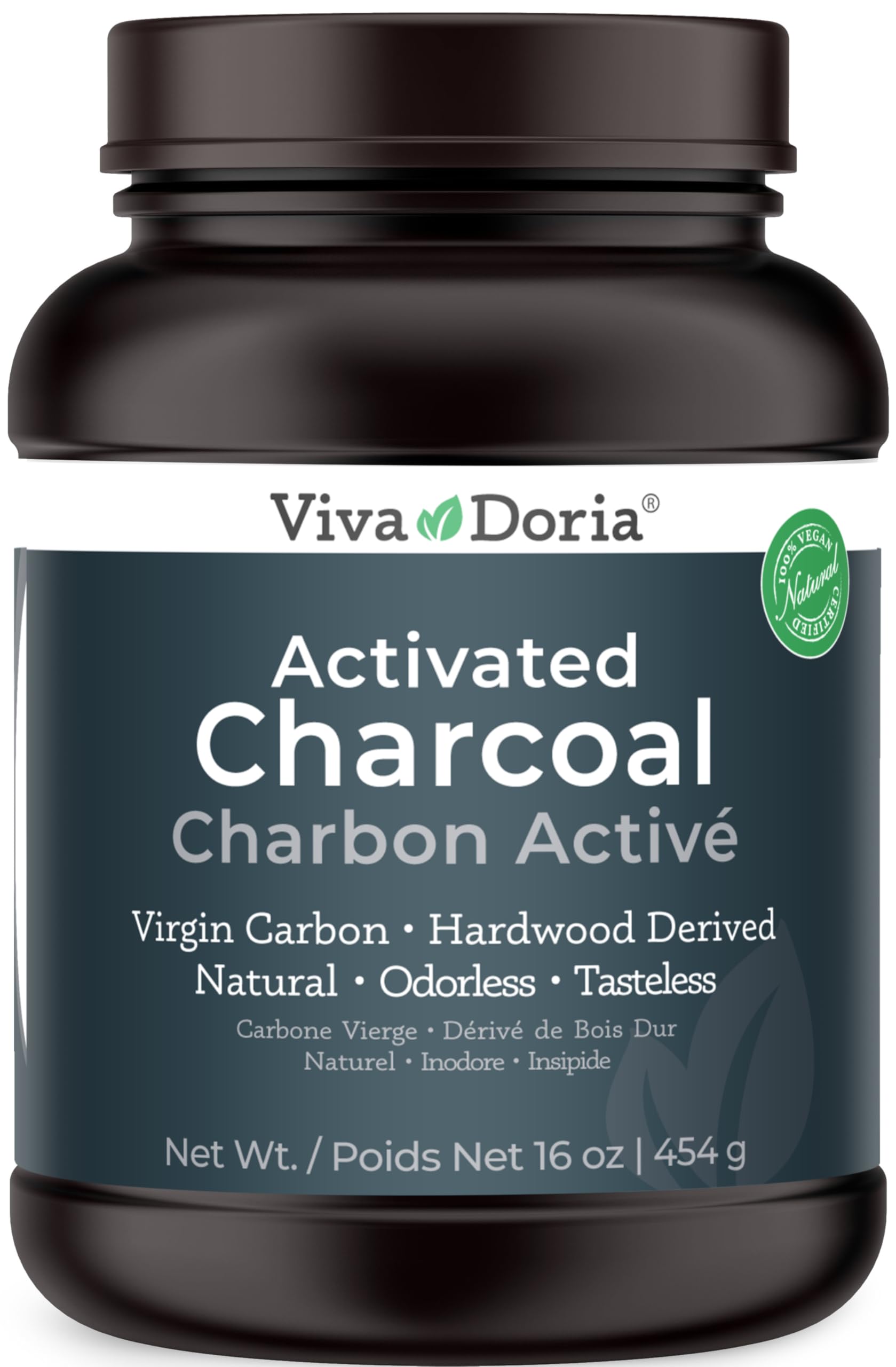 Viva Doria Charbon actif polyvalent, idéal pour soins personnels et remèdes maison.