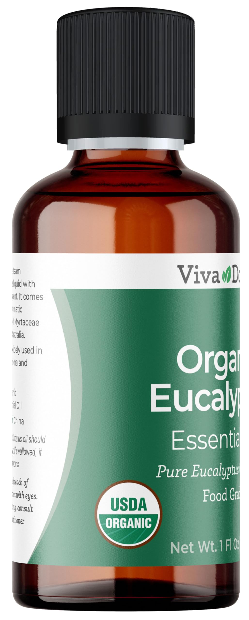 Viva Doria huile Eucalyptus bio certifiée USDA, produit pur et non dilué.