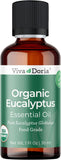 Huile essentielle Viva Doria Eucalyptus dans une bouteille, pure et certifiée biologique.