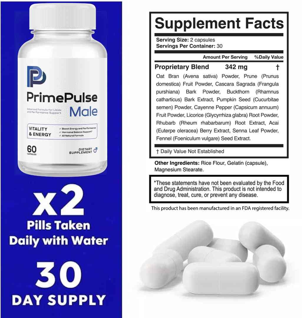 VIVALIS Prime Pulse Male : étiquette claire et emballage du produit naturel.