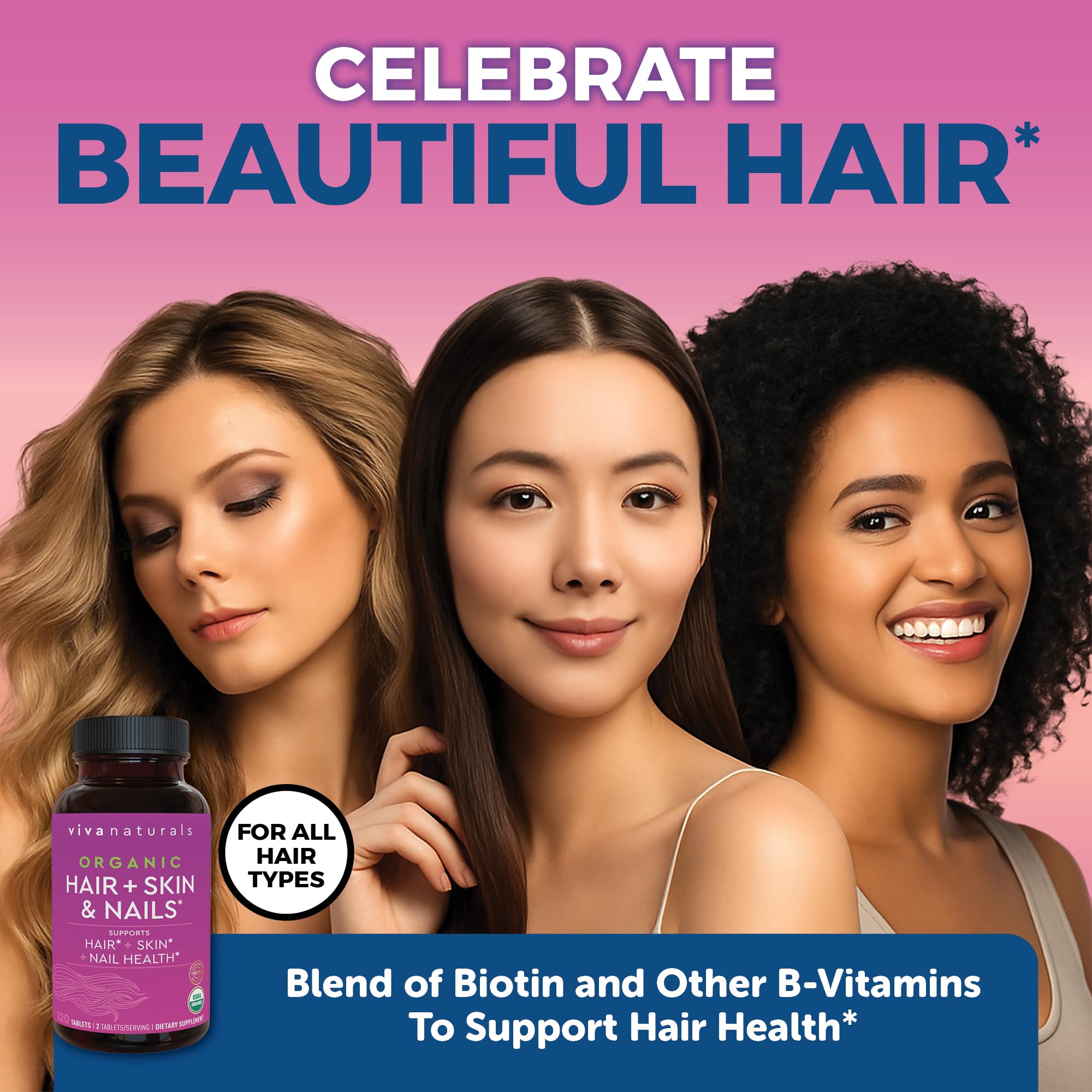 Viva Naturals Biotine 5000 mcg – spiruline et prêle visibles dans le mélange.