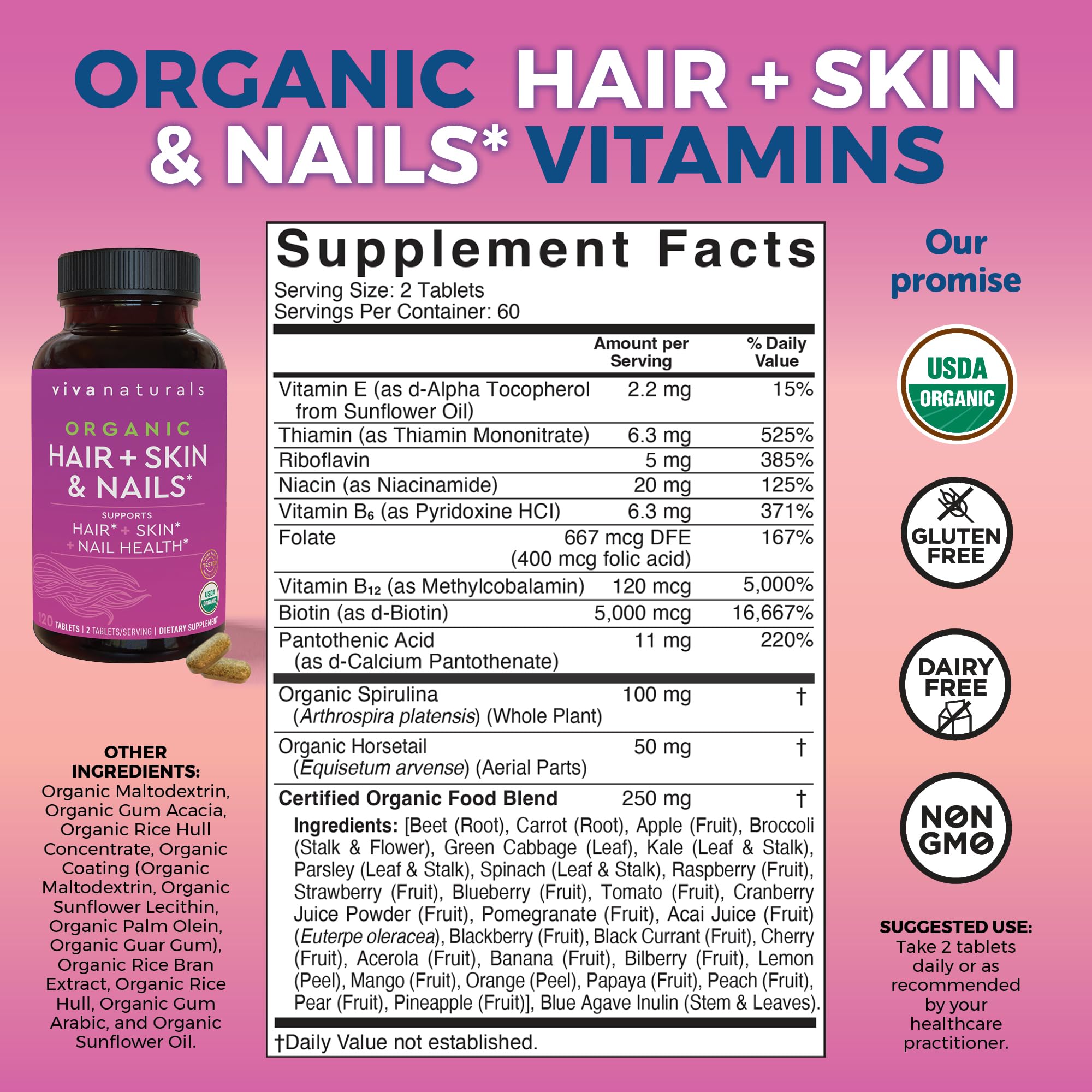 Viva Naturals Biotine 5000 mcg – comprimés faciles à avaler pour la routine beauté.