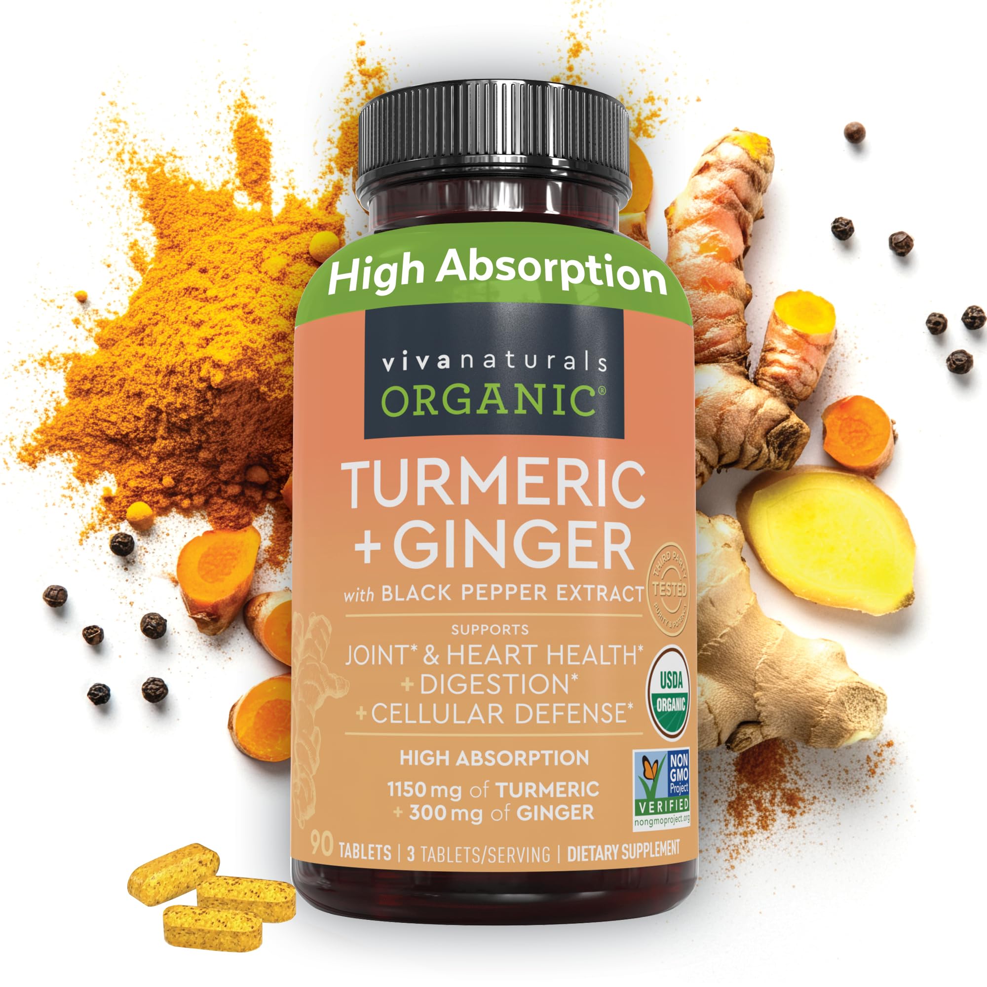 Viva Naturals Curcuma Gingembre Bouteille: soutien immunitaire et bien-être quotidien.