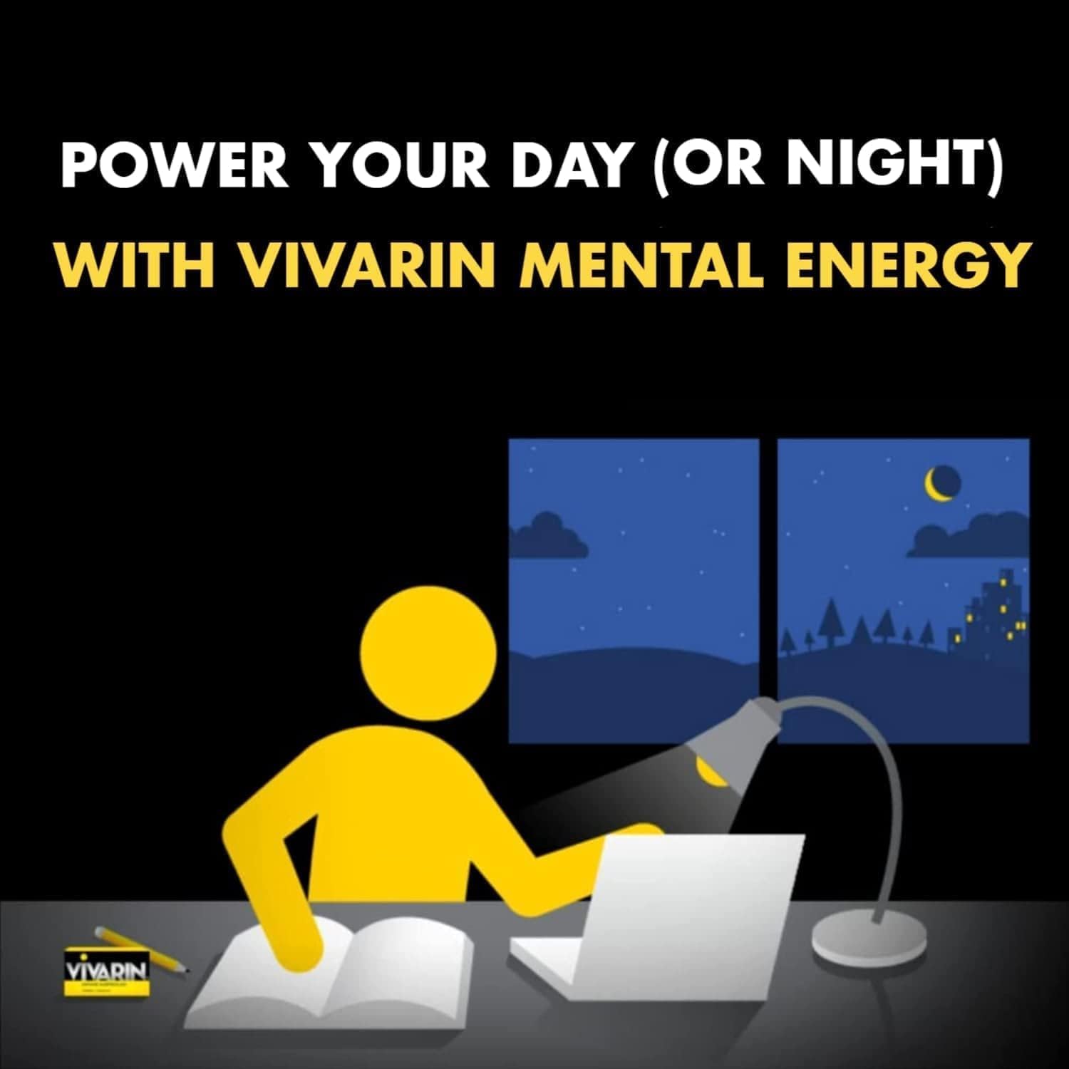 Vivarin sans sucre et calories zéro, énergie propre pour longues journées.