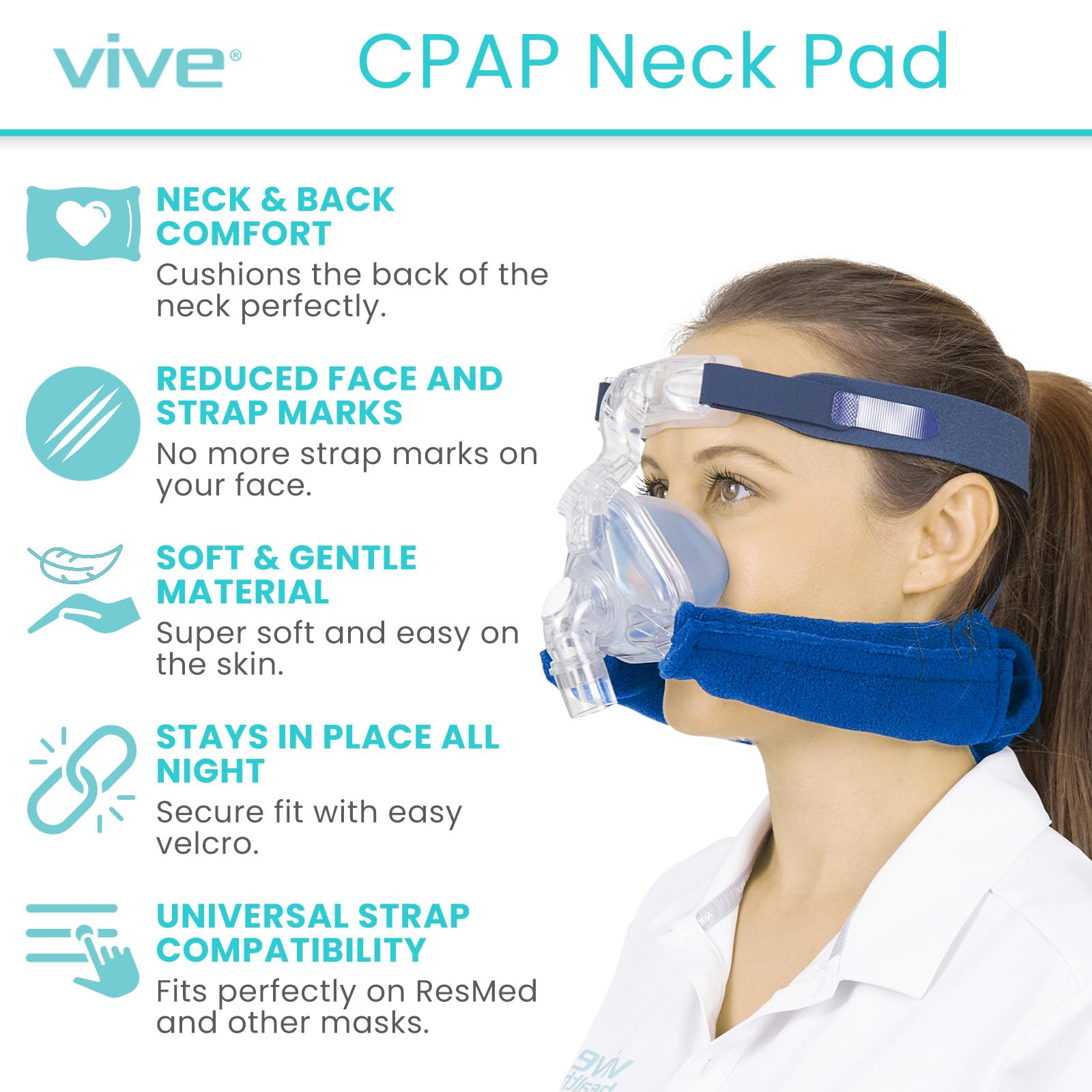 Housse sangles masque Vive CPAP bleu, montage rapide et fiable.