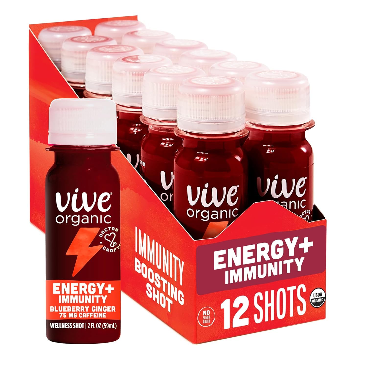 Vive Organic Energy Shot, bouteille 59 ml, boost naturel d'énergie et concentration.