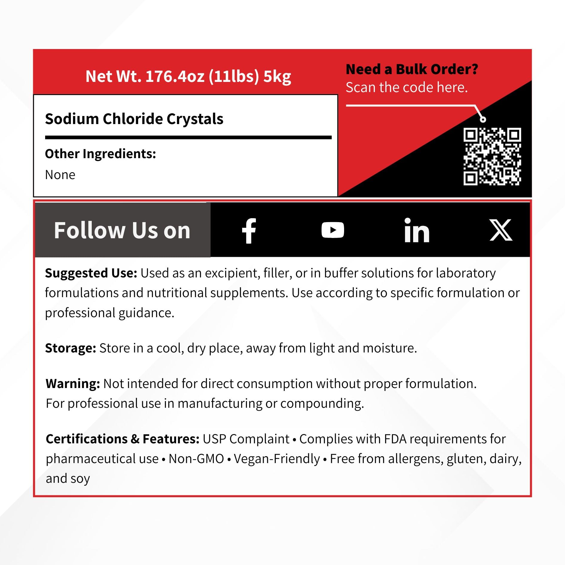 Vivion chlorure de sodium USP, matière première fiable pour la fabrication pharmaceutique.