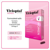 Routine quotidienne Vivioptal Women favorisant énergie et soutien du bien-être féminin.