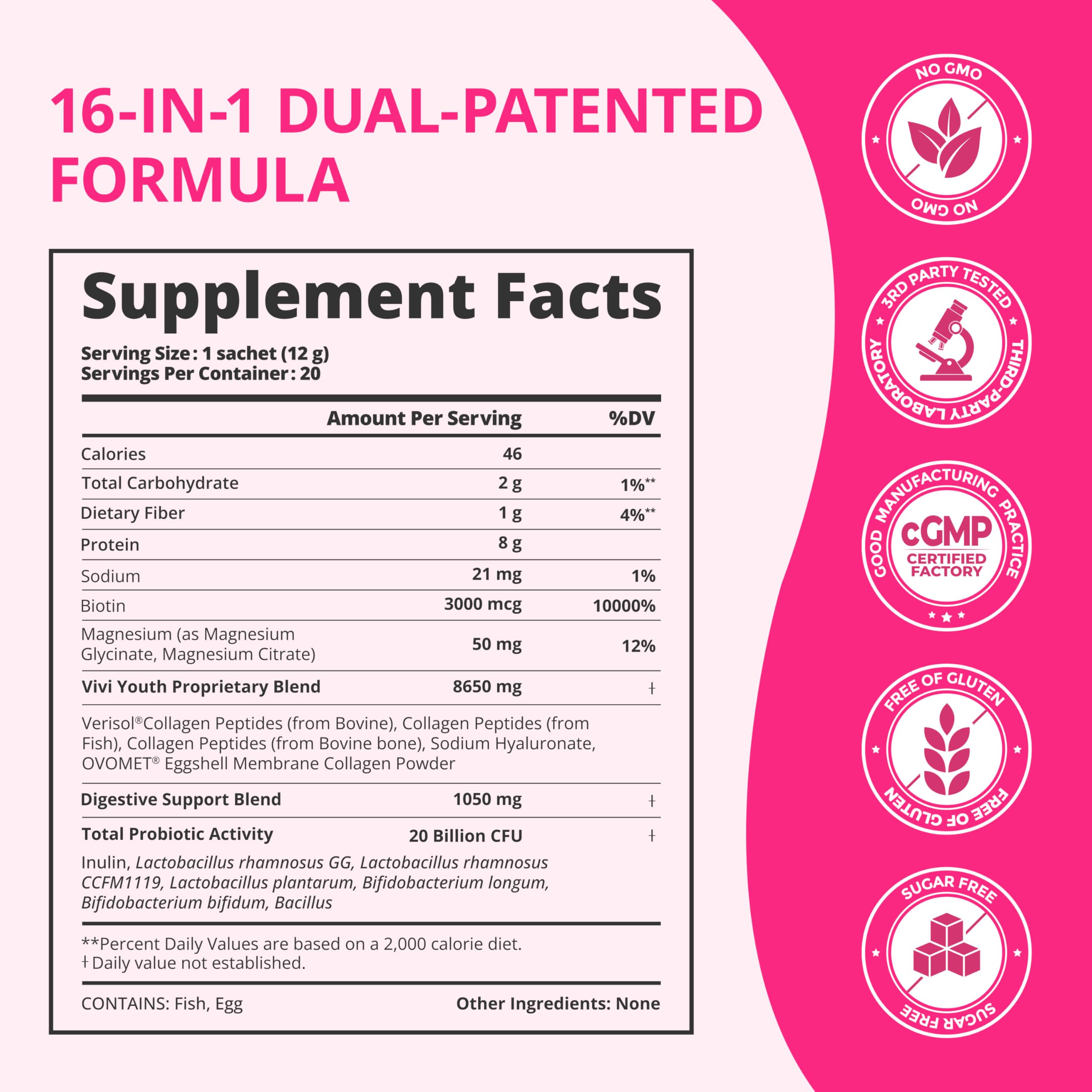 VIVI Youth collagène avec probiotiques et prébiotiques, équilibre intestinal