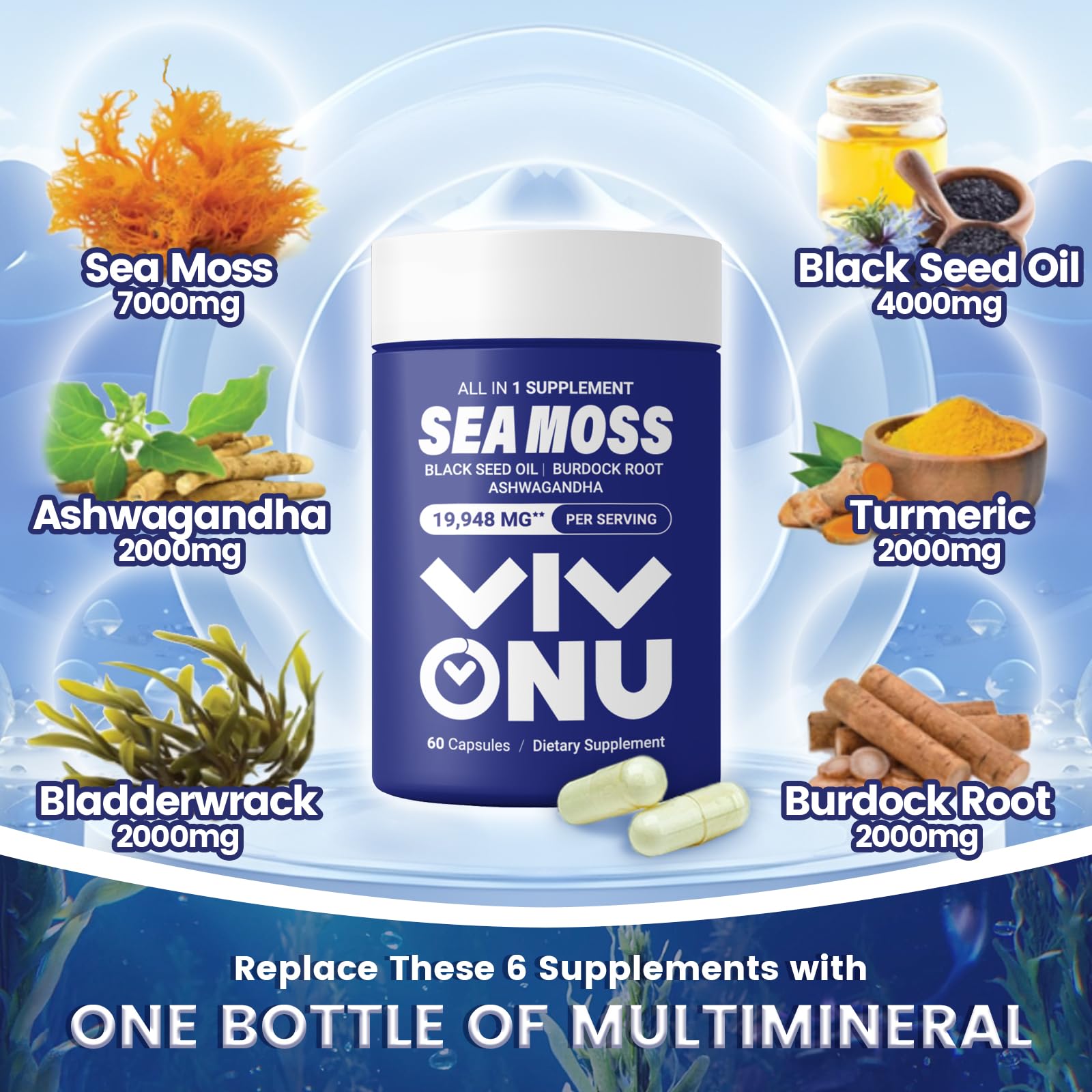 Capsules VivoNu d'algues marines: prise quotidienne rapide.