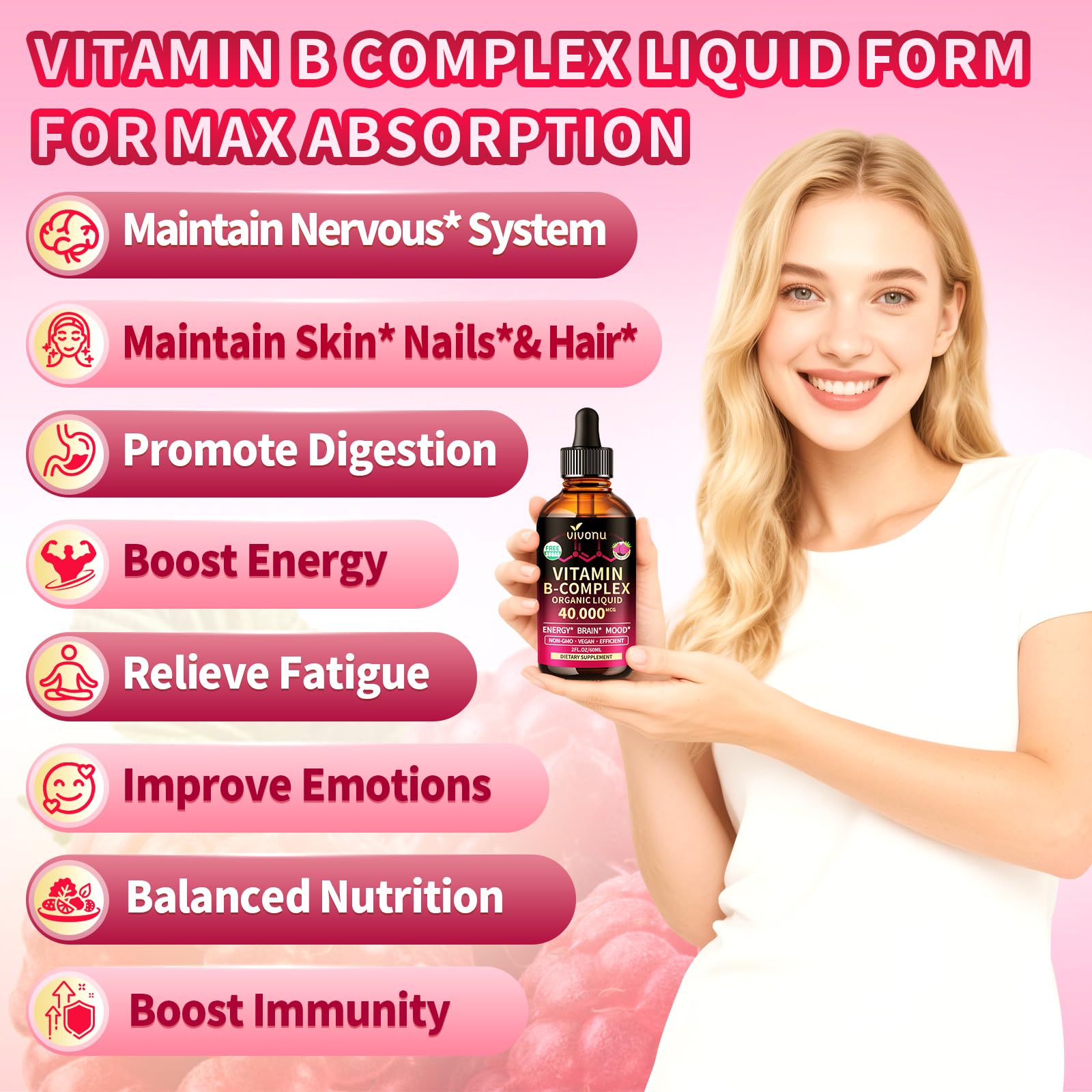Doseur pratique VivoNu B Complex pour dosages précis.