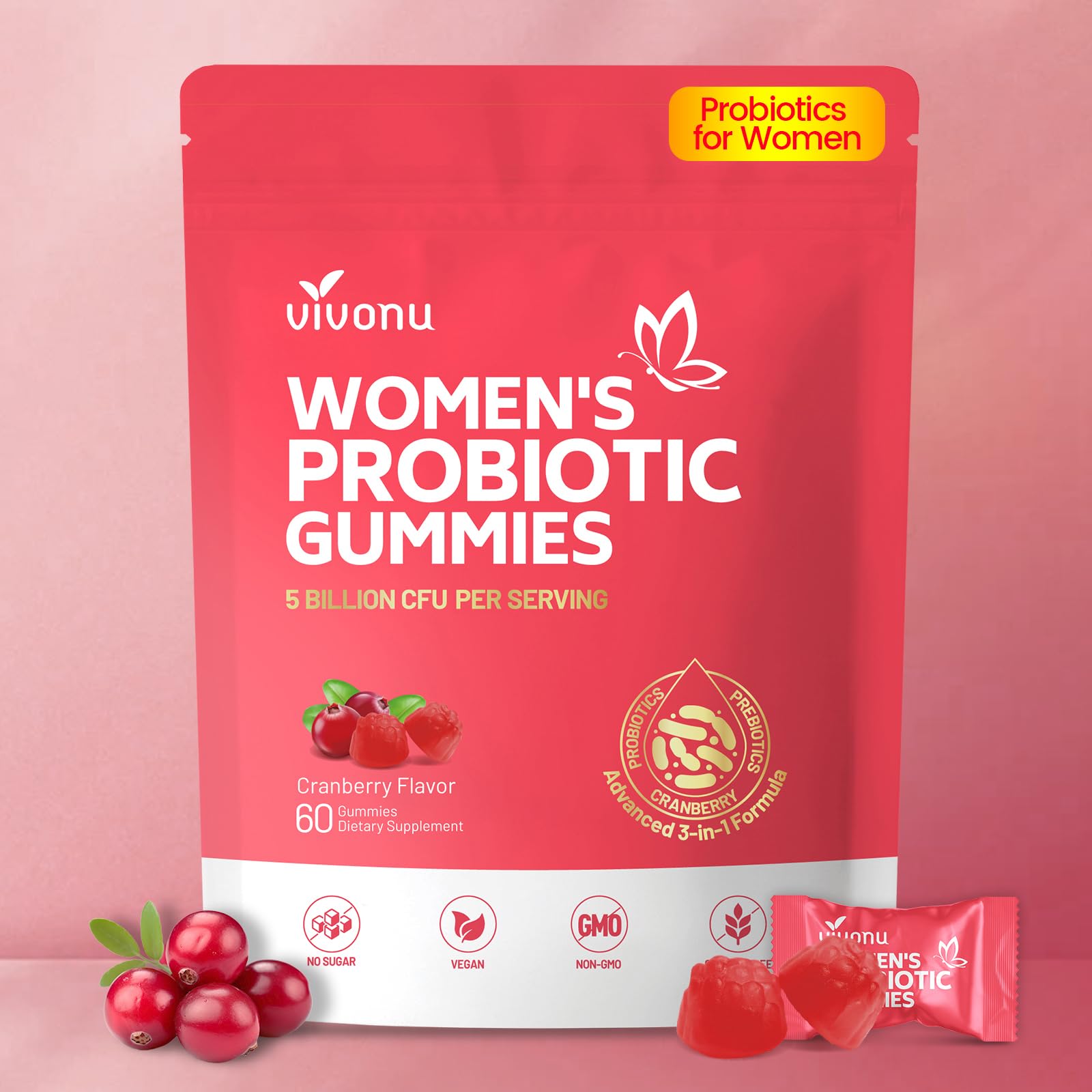 VivoNu bonbons gélifiés équilibre féminin, emballage pratique pour le quotidien.