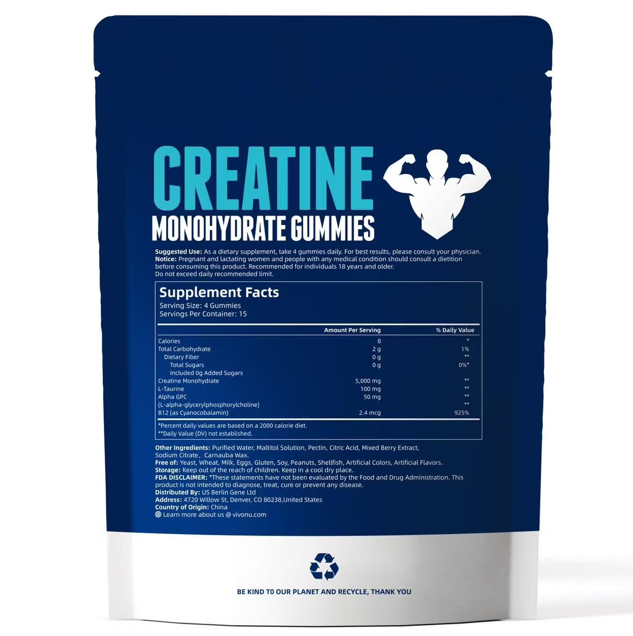 Gomme VivoNu Créatine compacte pour nutrition nomade.